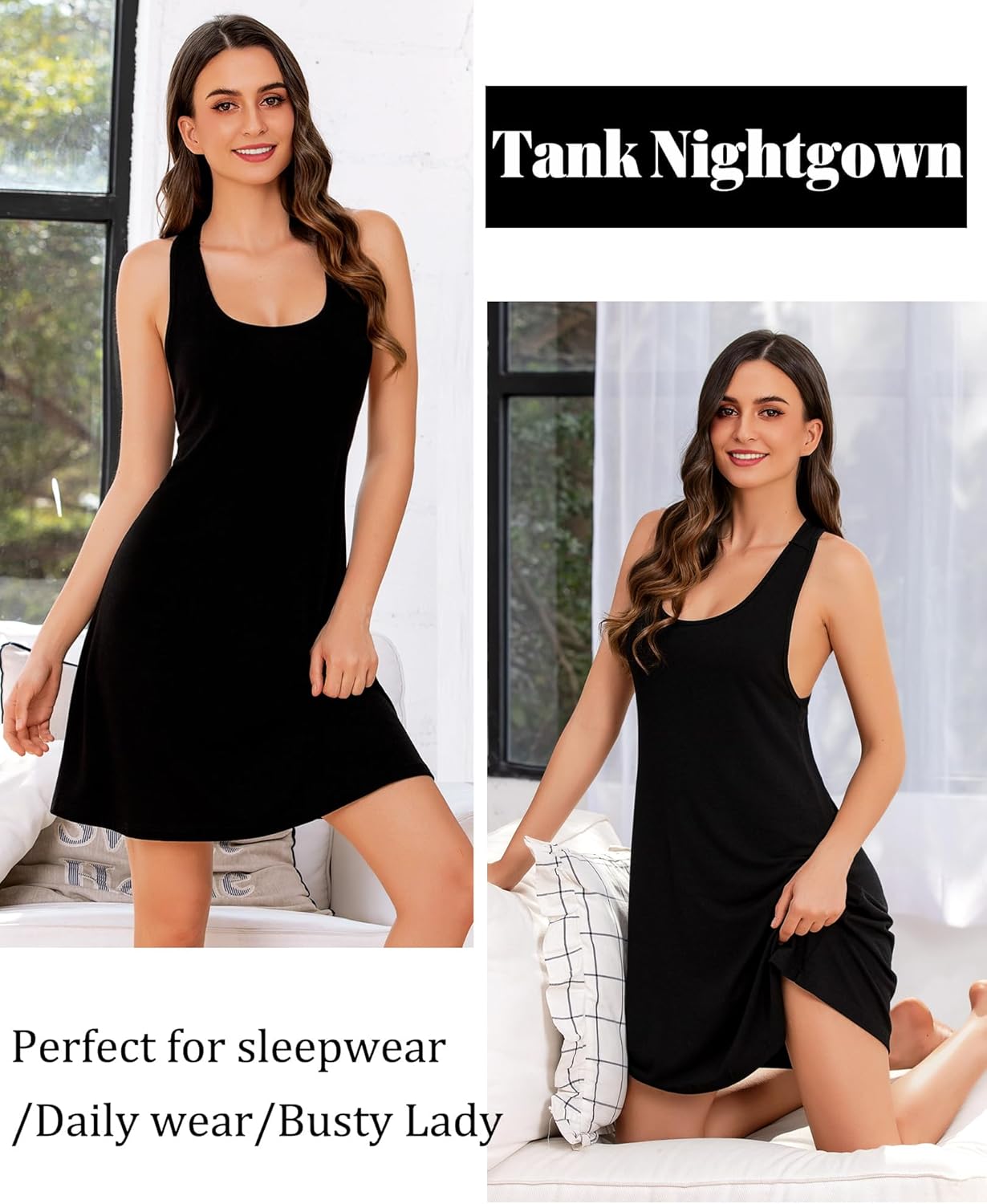 Avidlove Sleepwear for Women Tank Nightgown Chemise Racerback Sleeveless Sleep Dress - Image 3