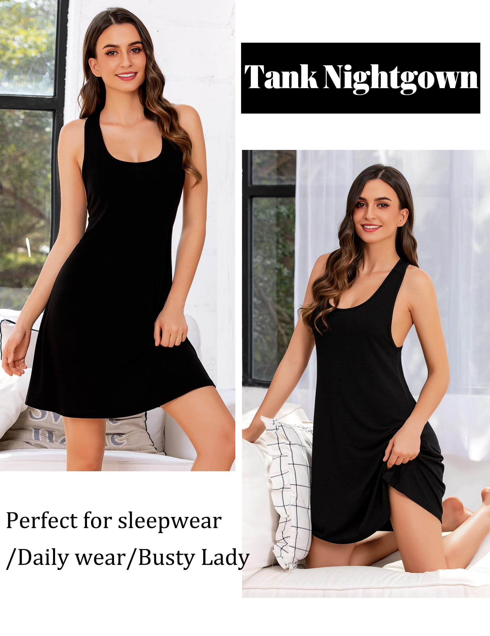 Avidlove Sleepwear for Women Tank Nightgown Chemise Racerback Sleeveless Sleep Dress: A-black 3X-Large