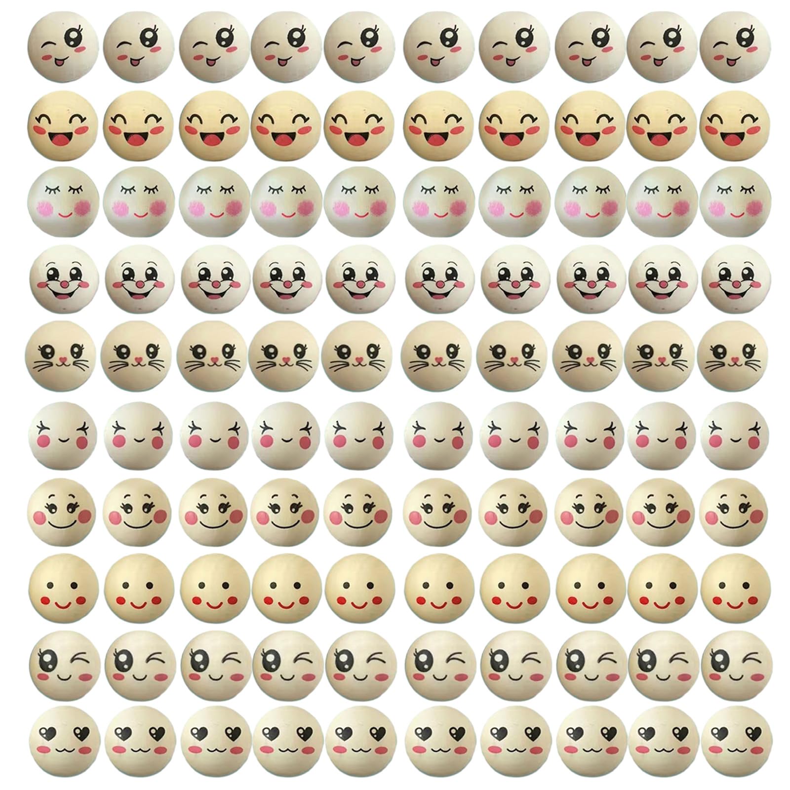 Tsophreniq 100 Pieces Natural Wood Beads 20mm Wooden Beads Wooden Ball with Face for Jewelry Necklace Keychain Making