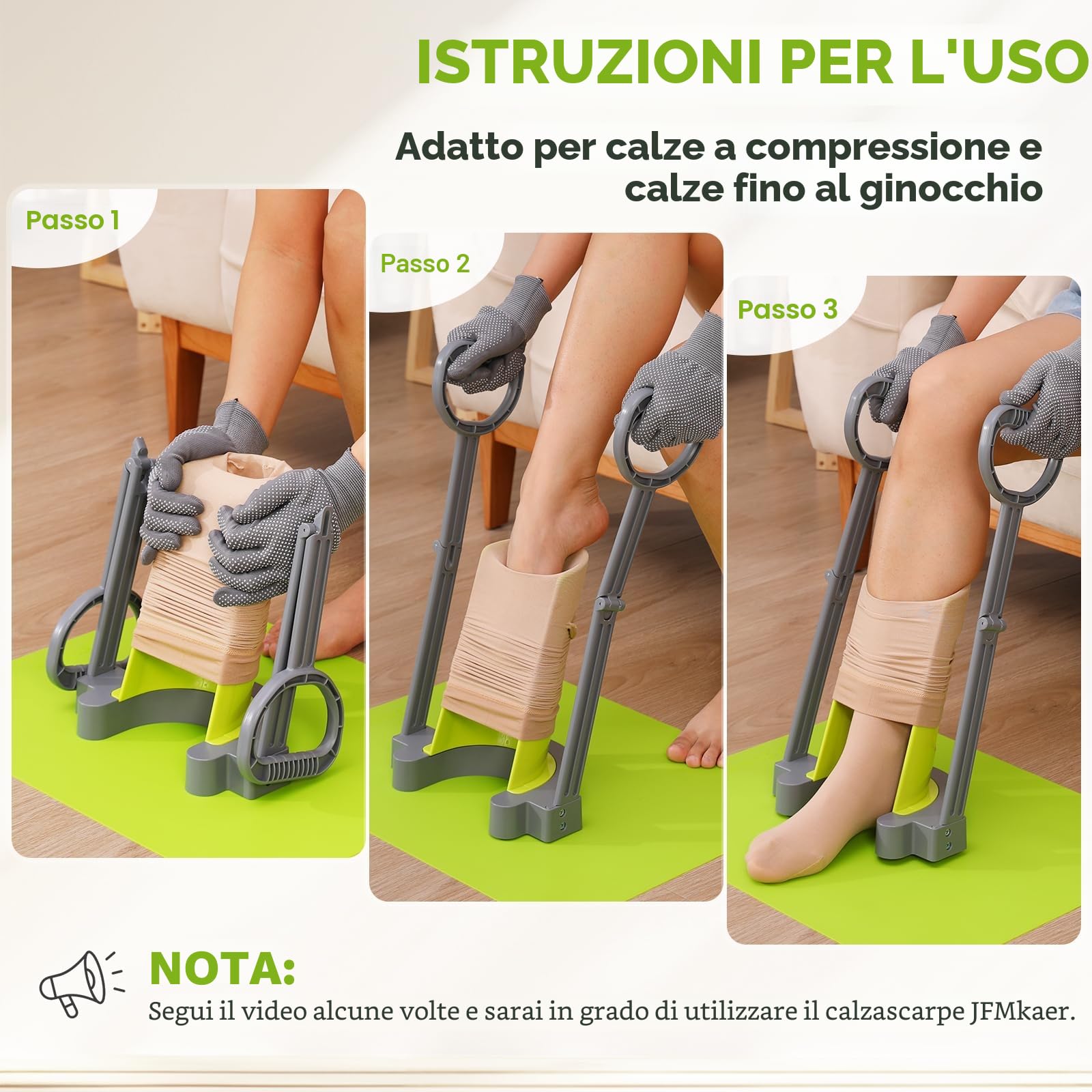 Supporto per calze a compressione e calze di supporto, con tappetino antiscivolo in silicone, senza piegarsi, con guanti speciali per calze a compressione