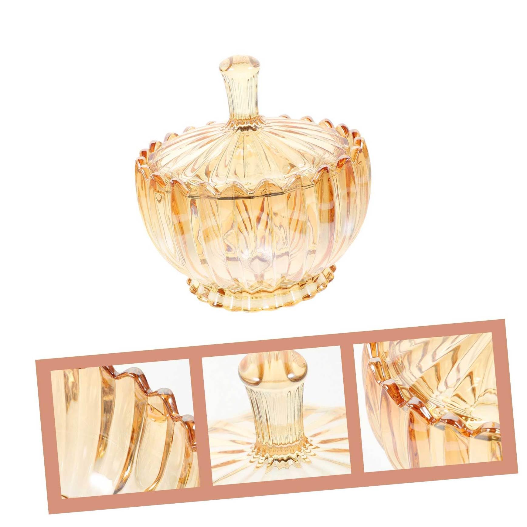 Embossed Glass Candy Jar Mit Deckel Eleganter Glasbehälter Für Schmuck Süßigkeiten Und Snacks Stilvolle Aufbewahrung Für Zuhause Amberfarbener Sicherer Glasbehälter Für