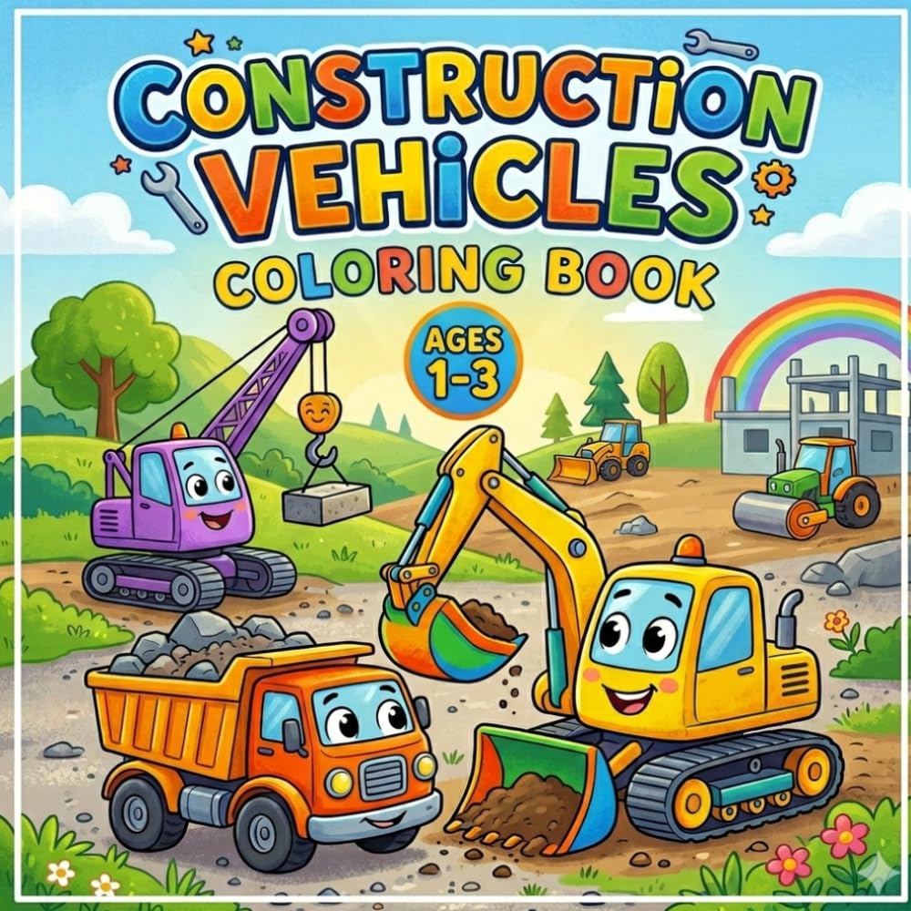 Construction Vehicles Coloring Book Ages 1-3: Cute and Easy Construction Trucks with Cement Mixer, Dump Trucks and Building Site Scenes | Big Simple ... Toddlers (My First Vehicle Coloring Series)