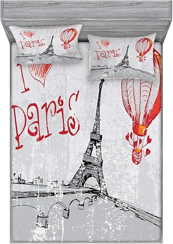 Miniatura 103 de Ambesonne Juego de sábanas bajeras y fundas de almohada, dibujos de aviones antiguos, vuelos clásicos con fechas, estilo vintage, diseño nostálgico,