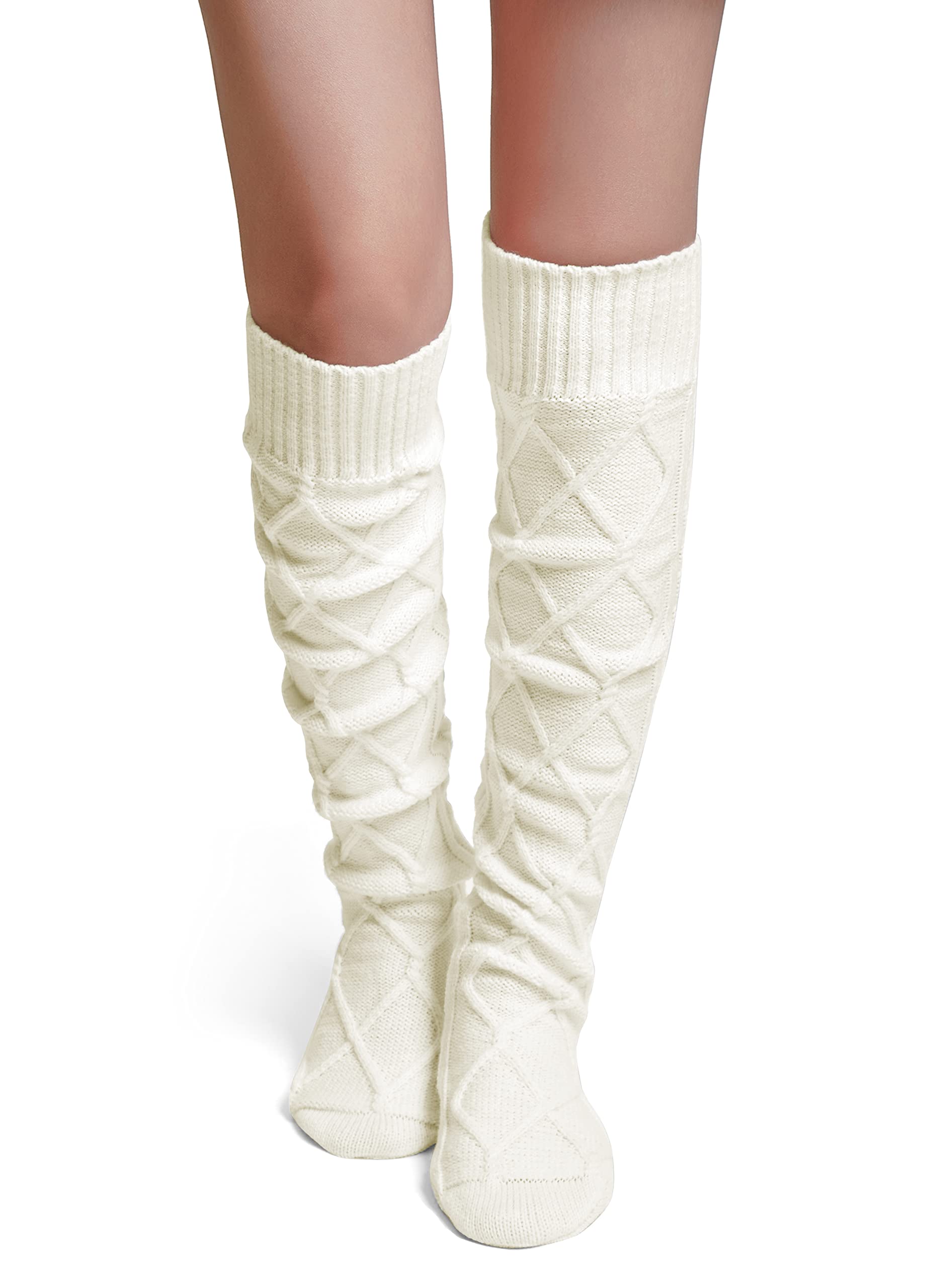 Pcavin Thigh High Socks for Women, Long Cable Knit Over Knee Boot Stockings