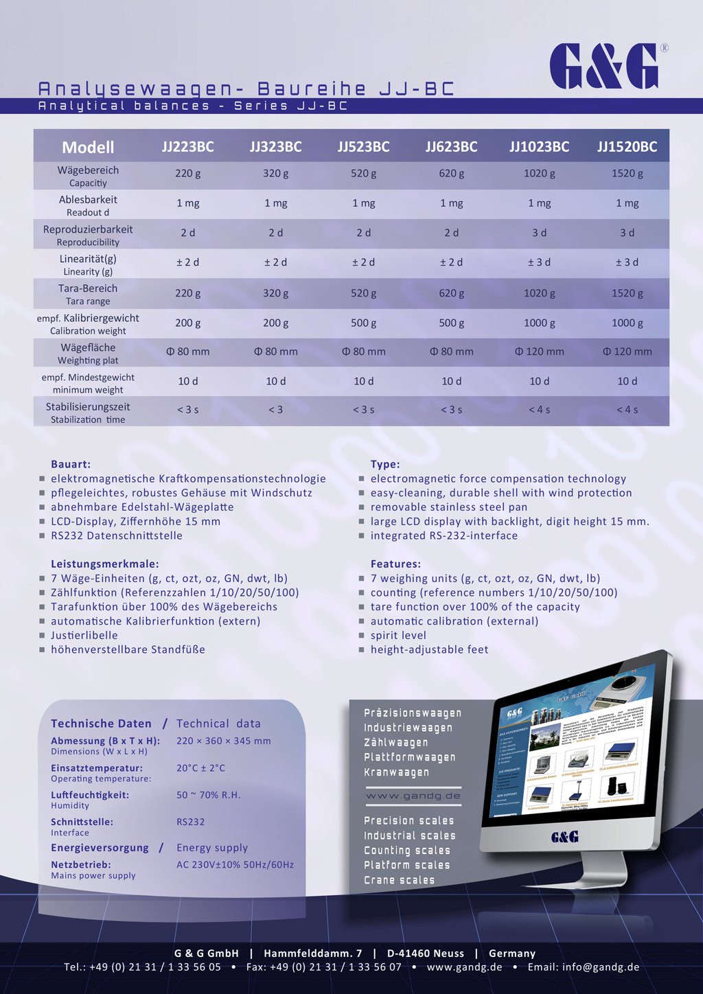 JJ di BC 2200 gx10mg industrie Bilancia analitica di precisione Bilancia Bilancia tascabile per laboratorio G & g