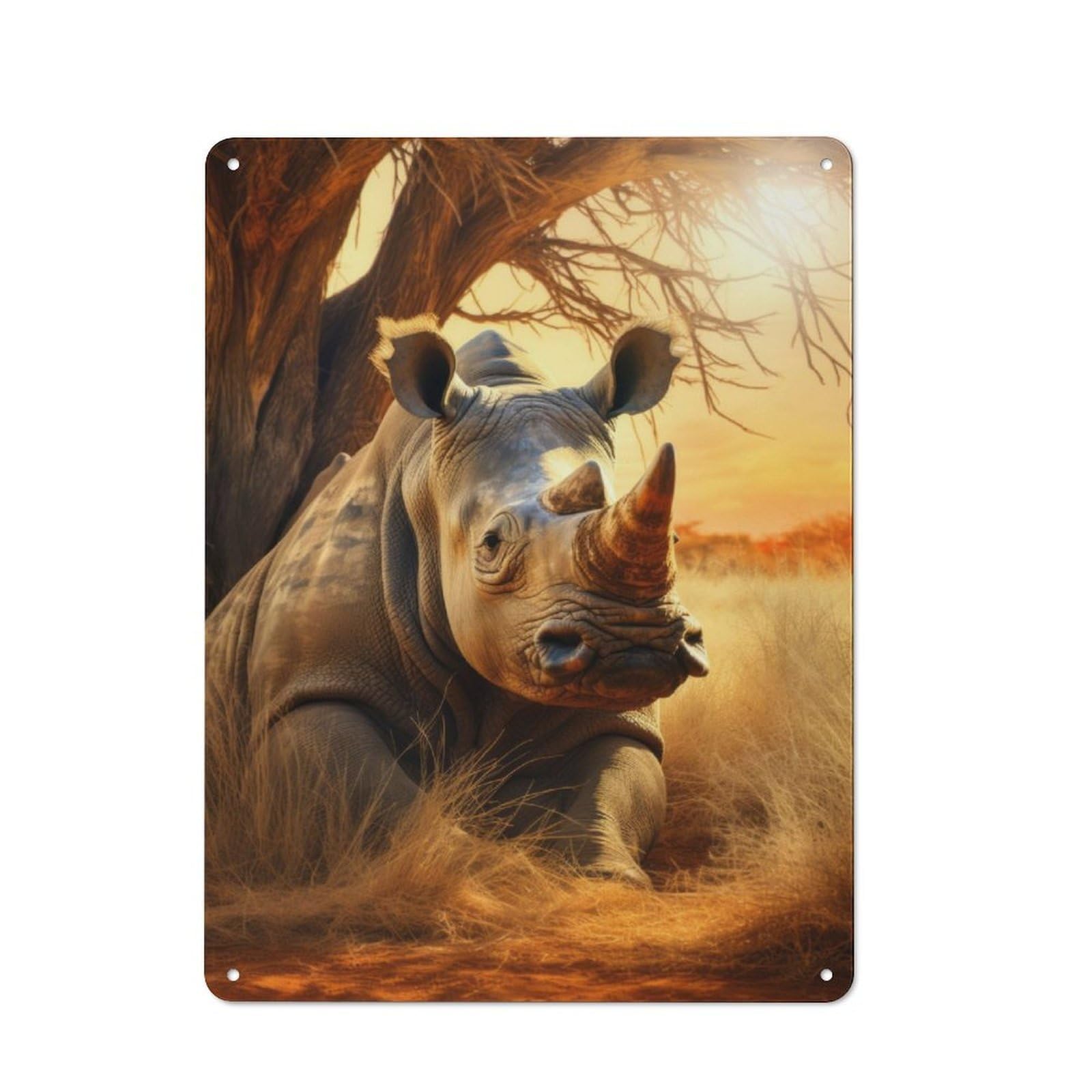 Junmoney Majestic Rhinoceros 40X30cm Vintage Metal Plaque With For Garage Or Workshop, A Christmas Gift For People Styling Garage And Workshop