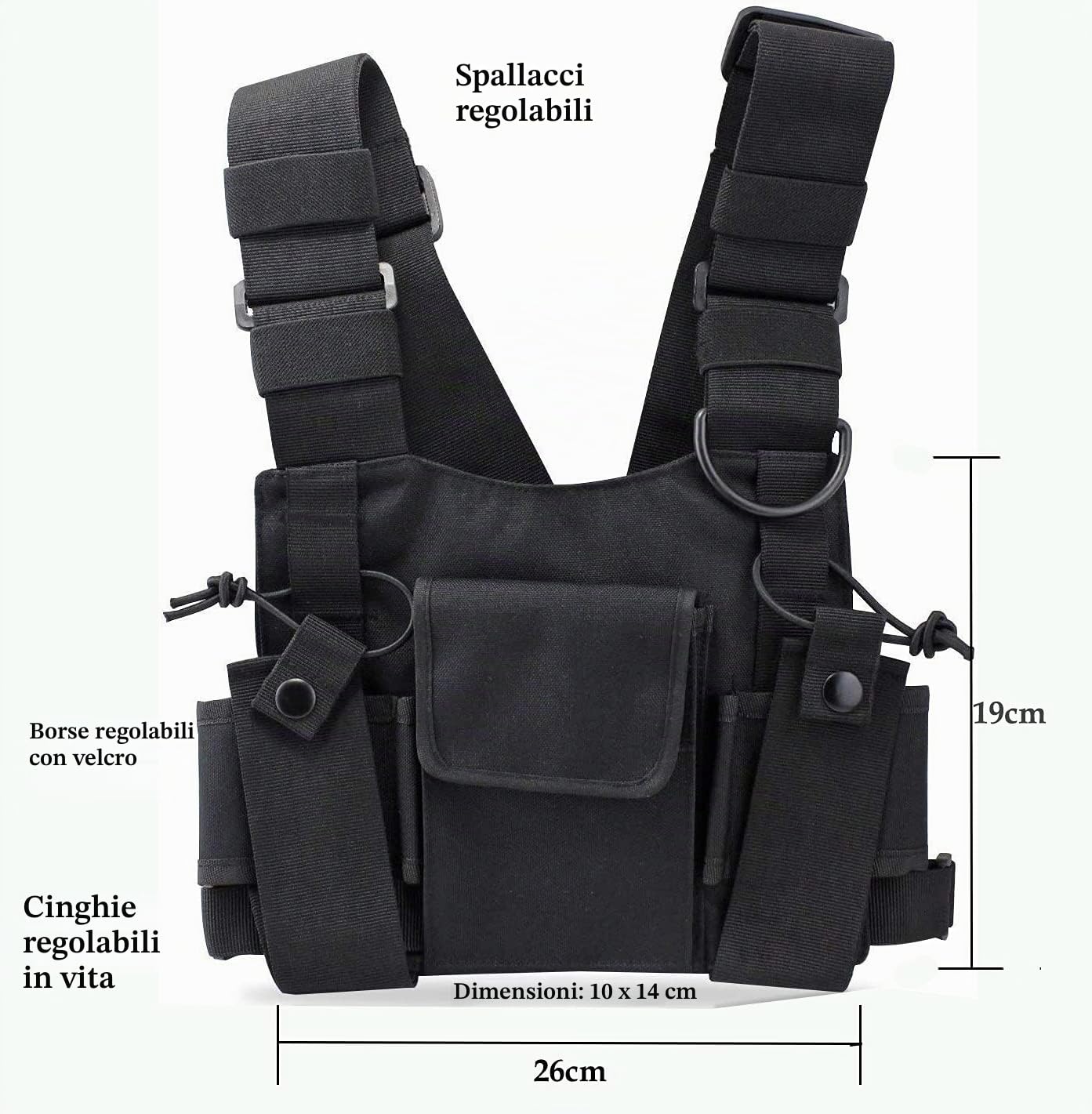 Walkie Talkie Spalla Petto Tasca Imbracatura Borse Pack Zaino Fondina Bidirezionale Radio Carry Case Holder Rescue Essentials Vest Rig Pouch Nero Gilet Tattico Tactical Vest
