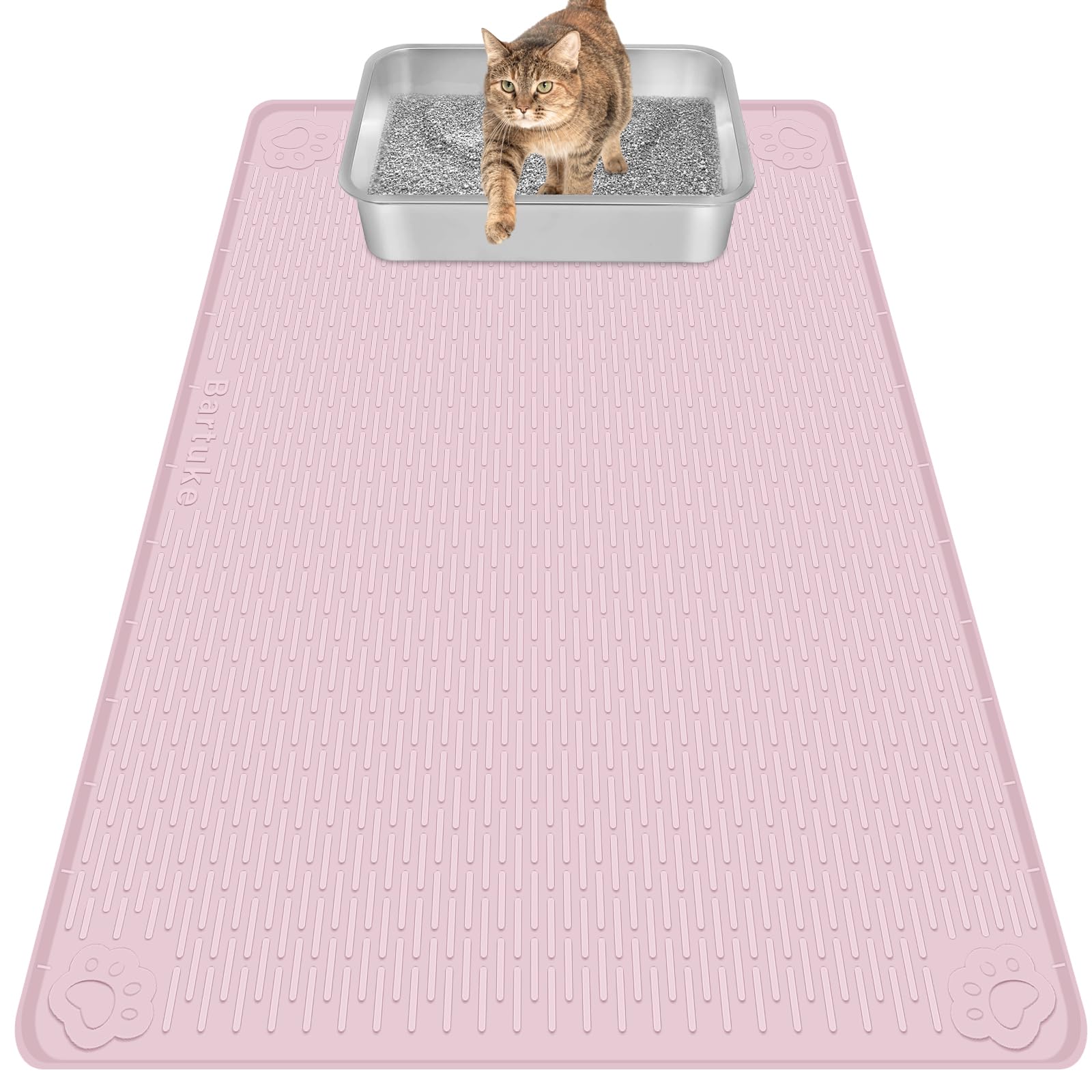 Bartuke Cat Litter Mat, Large 40" x 28" Silicone Mat Litter Trapping Mat for Scatter Control, Soft on Kitty Paws, Easy to Clean (Pink) — image 1
