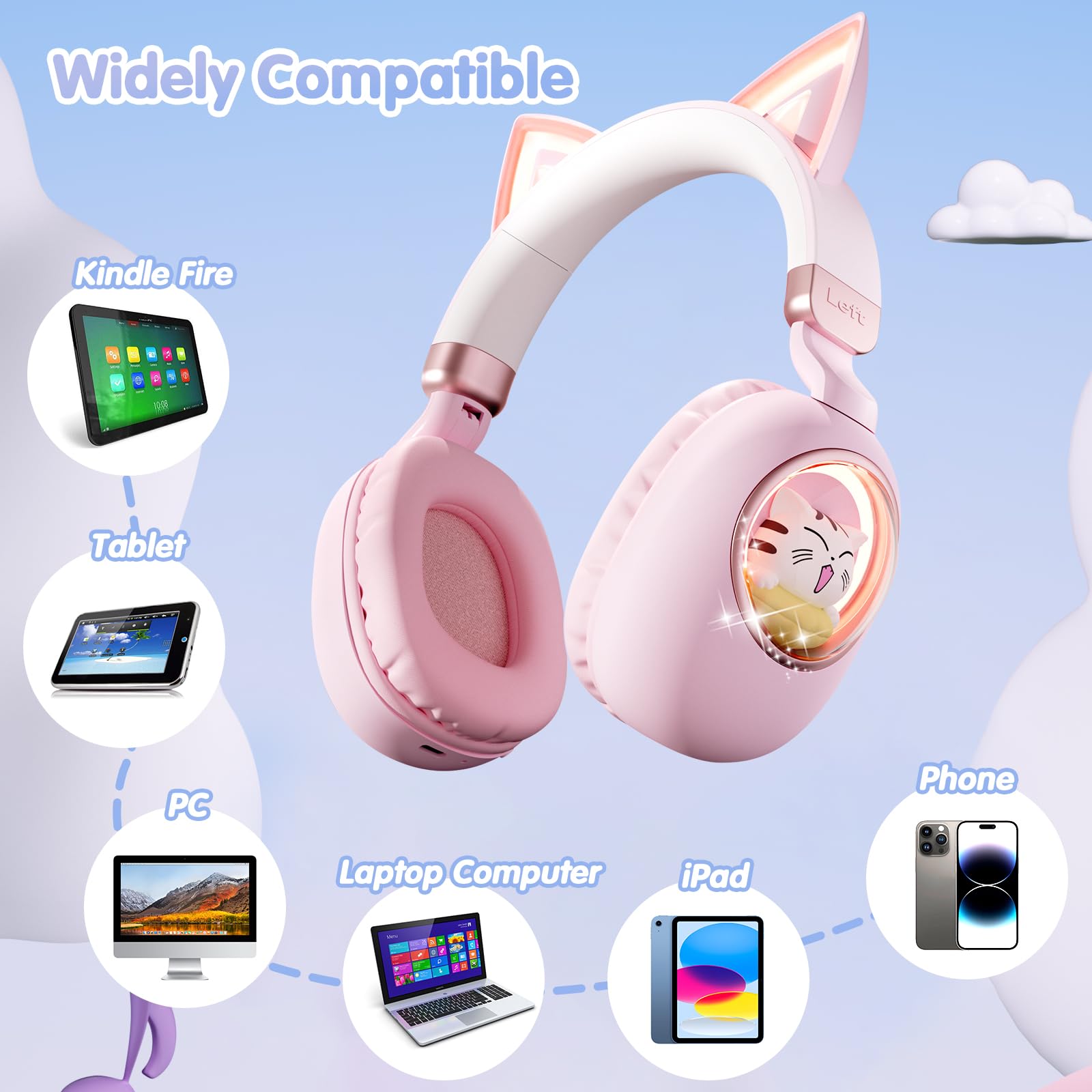 Esonstyle Kids Headphones Cat Ear Bluetooth