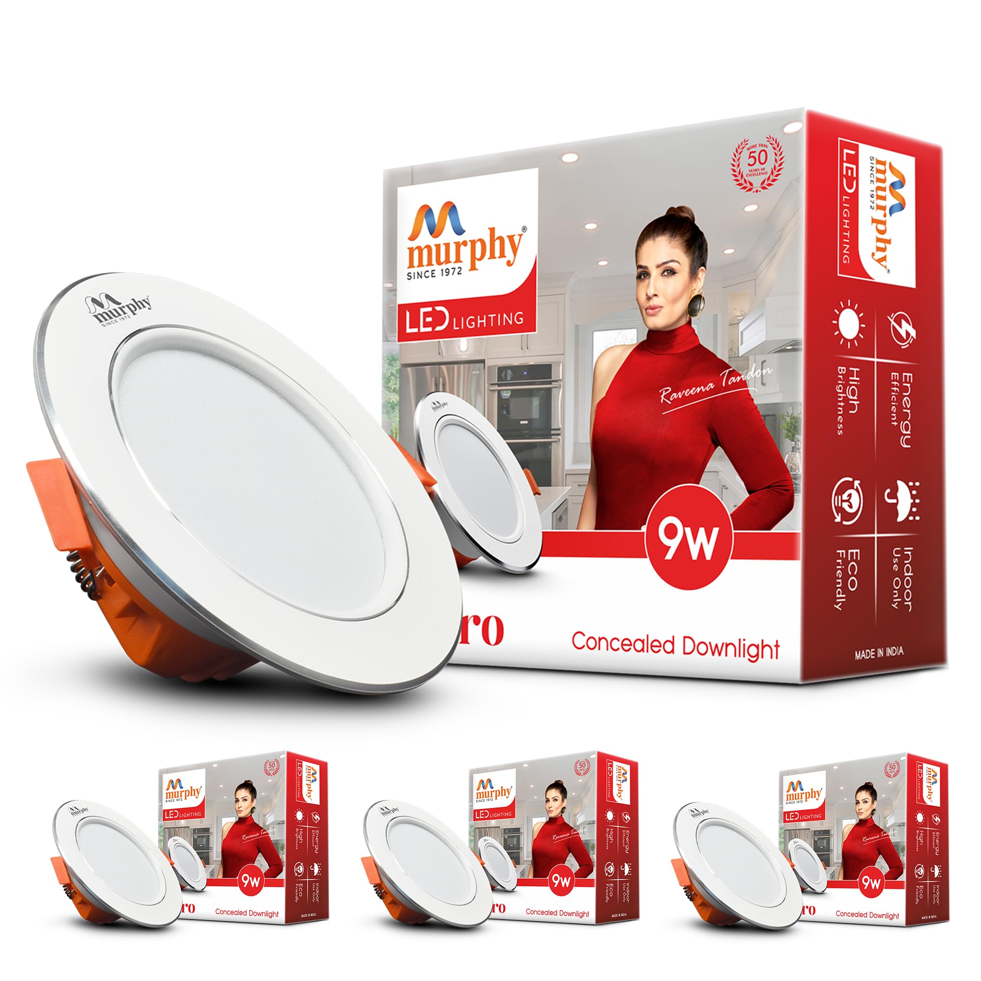 Murphy Croma 9W Concealed LED Downlight | Pack of 4 | Cool White |Aluminium Finish | Eye-Caring & Long-Lasting Brightness | 2 Years Warranty | Suited for 3 Inch Junction Box-image-25