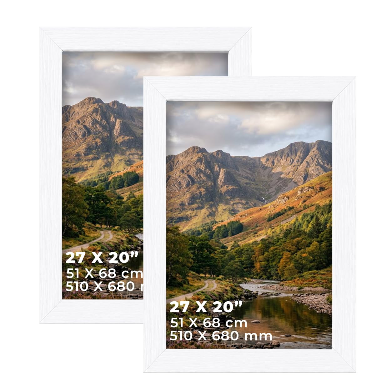 DECORO White 27X20 (68.58X50.80 CM) Pack of 2 Picture Frame with Plexiglass Front & Engineered Wood Construction, Wall Hanging Display for Photos, Posters, Prints & Artwork, Portrait or Landscape