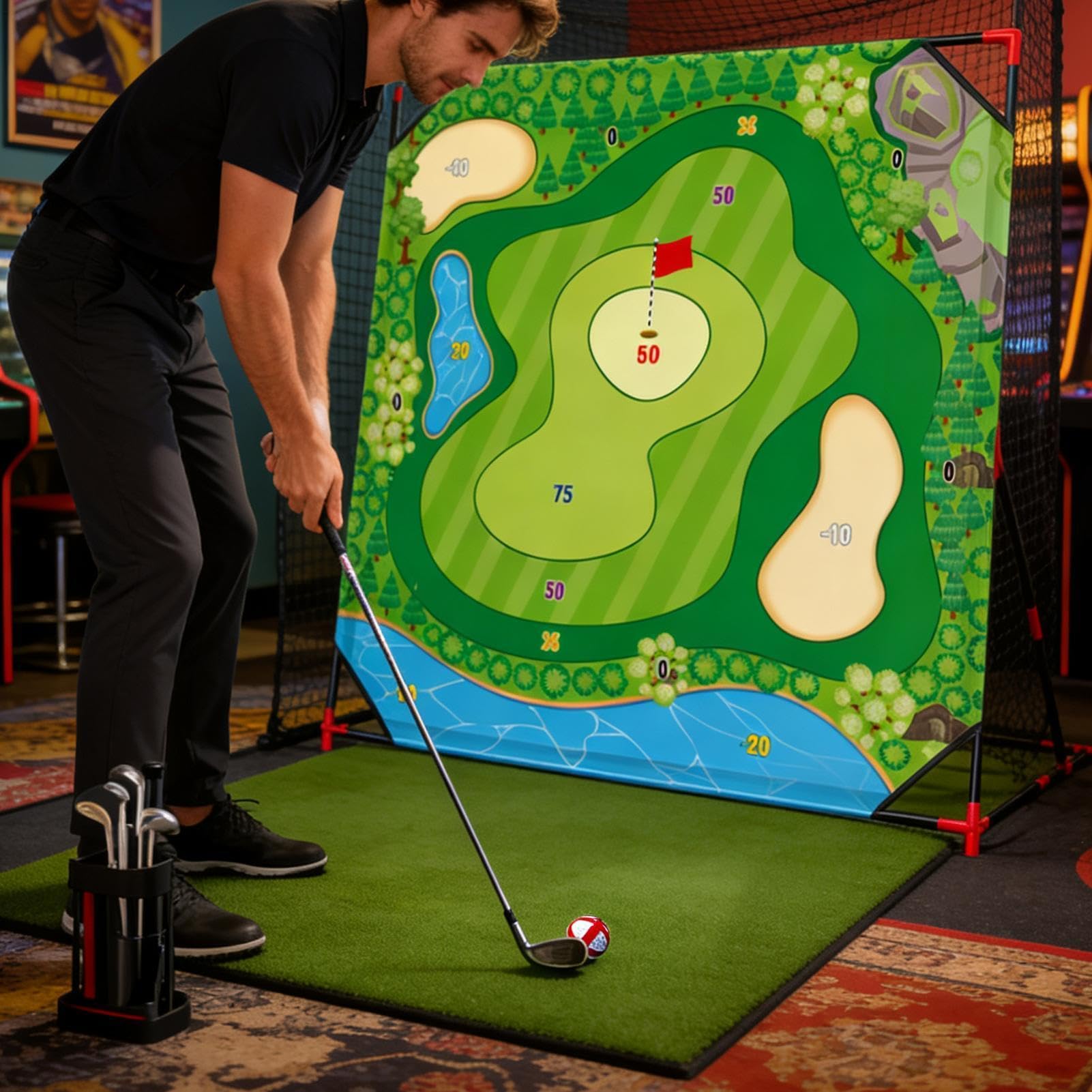 Juego de simulador de entrenamiento de putting – Tablero de césped de precisión, paquete de recogida de bolas, base de soporte, diseño de retorno de swing | Para entrenamiento de césped Practice