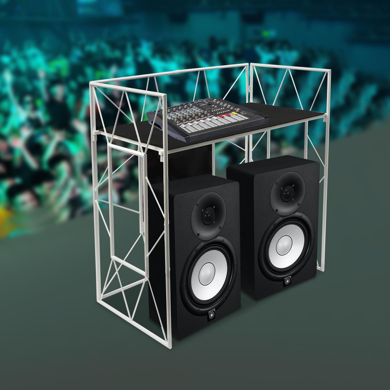 Klappbare DJ Stand Booth 120.9 x 59.9 x 115cm, Max. 25kg Großer dj-Tisch Faltbare mit Tragetasche, Bodenstehende Veranstaltungstisch Display Rack für Party DJ Table Equipment(weiß)