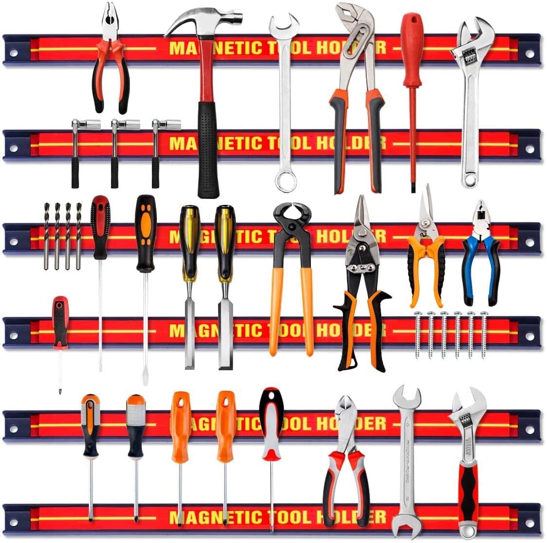 RELAX4LIFE 6x Magnetleiste Werkzeug 46 cm MAX 60 kg Magnetschiene Magnetisch Werkzeugleiste Werkzeughalter Wand inkl. Montagematerial Magnethalter für Werkstatt Garage Büro Werkzeug Halterung Stahl