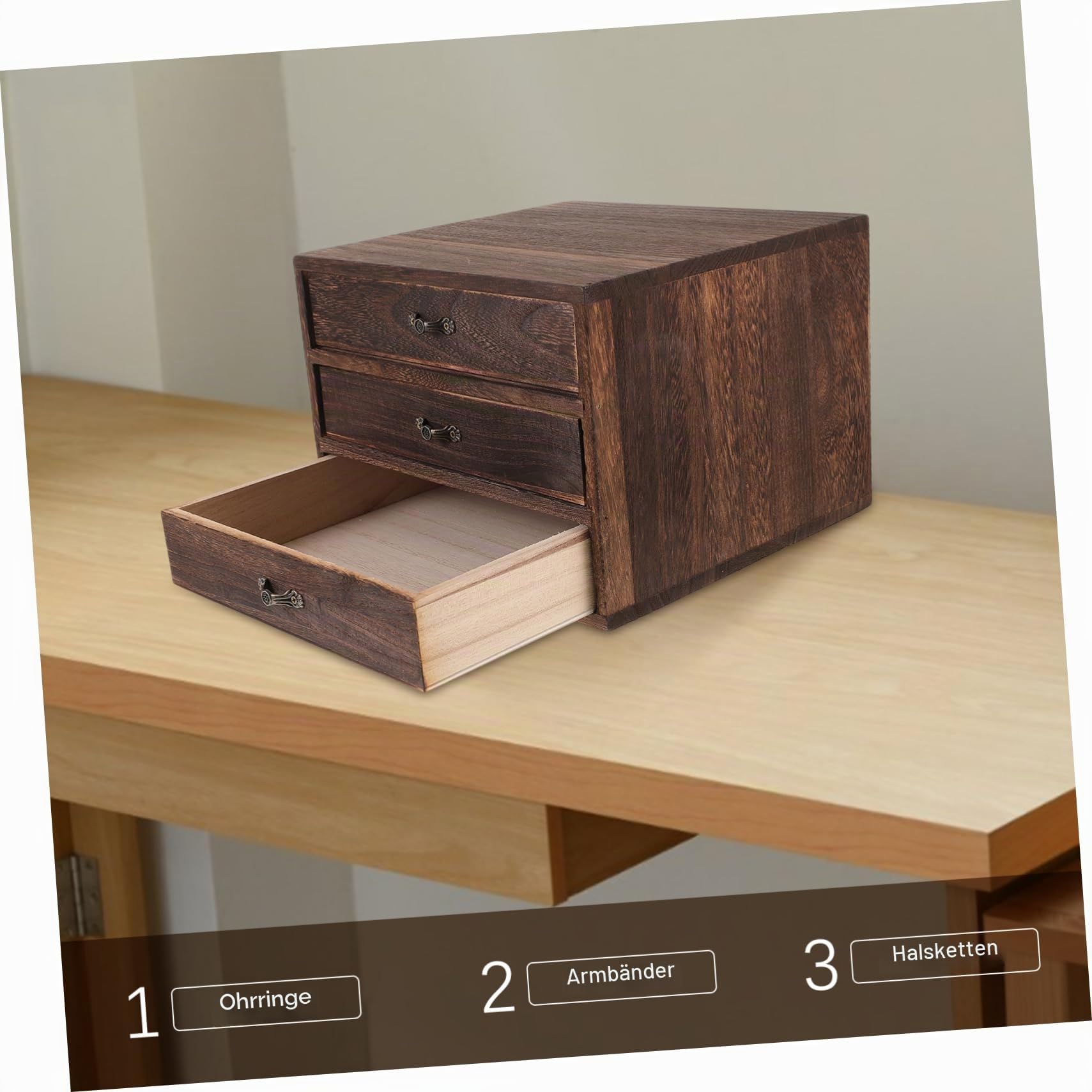 Vintage Holz Aufbewahrungsbox Mit Schublade Schreibtisch-Organizer Für Schlafzimmer Büro Und Wohnzimmer Leichte Und Praktische Holzkommode Für Schmuck Und Geschenke
