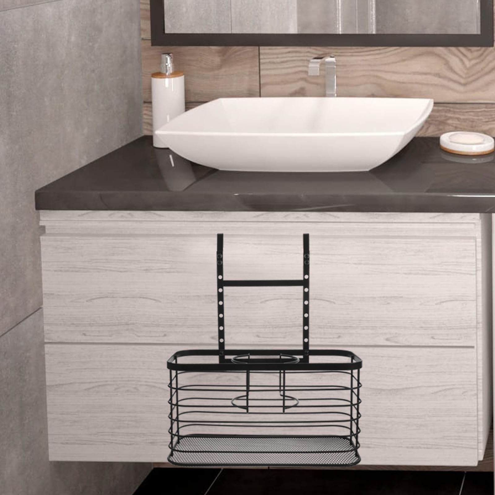 Gadpiparty Soporte para Secador de Pelo, Portaherramientas Cabello Ajustable, Hierro, Negro, Montaje sin Perforar, Organizador de Baño para Secador de Pelo