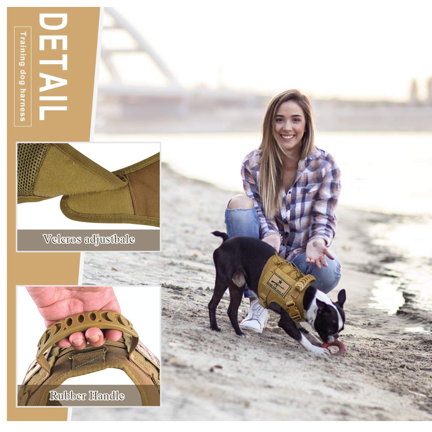 Arnés táctico para Perro, Chaleco de Entrenamiento al Aire Libre, Chaleco Ajustable para Perros de Trabajo Militar con Sistema Molle y Mango de Goma (S = Pecho de 19.7 a 22.8 Pulgadas