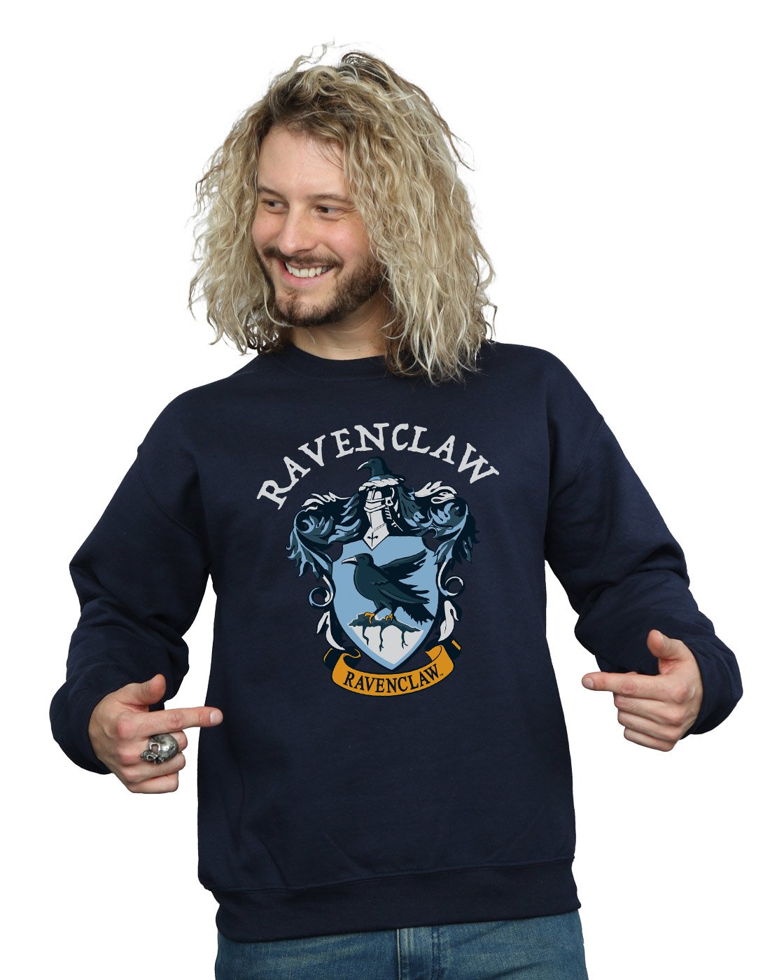 Absolute Cult Men's Navy Blue Harry Potter Ravenclaw Crest Sweatshirt Medium