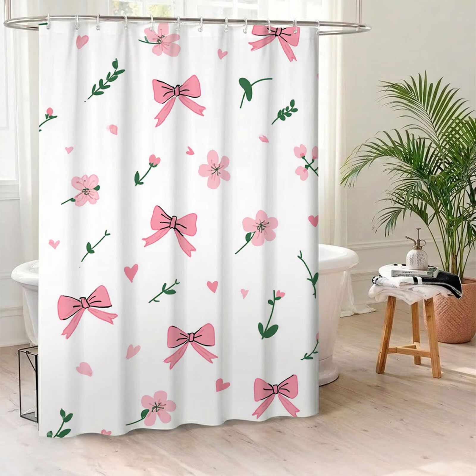 Rideau de Douche 180x240 cm - Tissu Polyester Imperméable Anti-Moisissure - 12 Anneaux Inclus - Ourlet Lesté pour Stabilité - Lavable en Machine - Idéal de Baignoire et Douche - Rose & Arc Y1#518