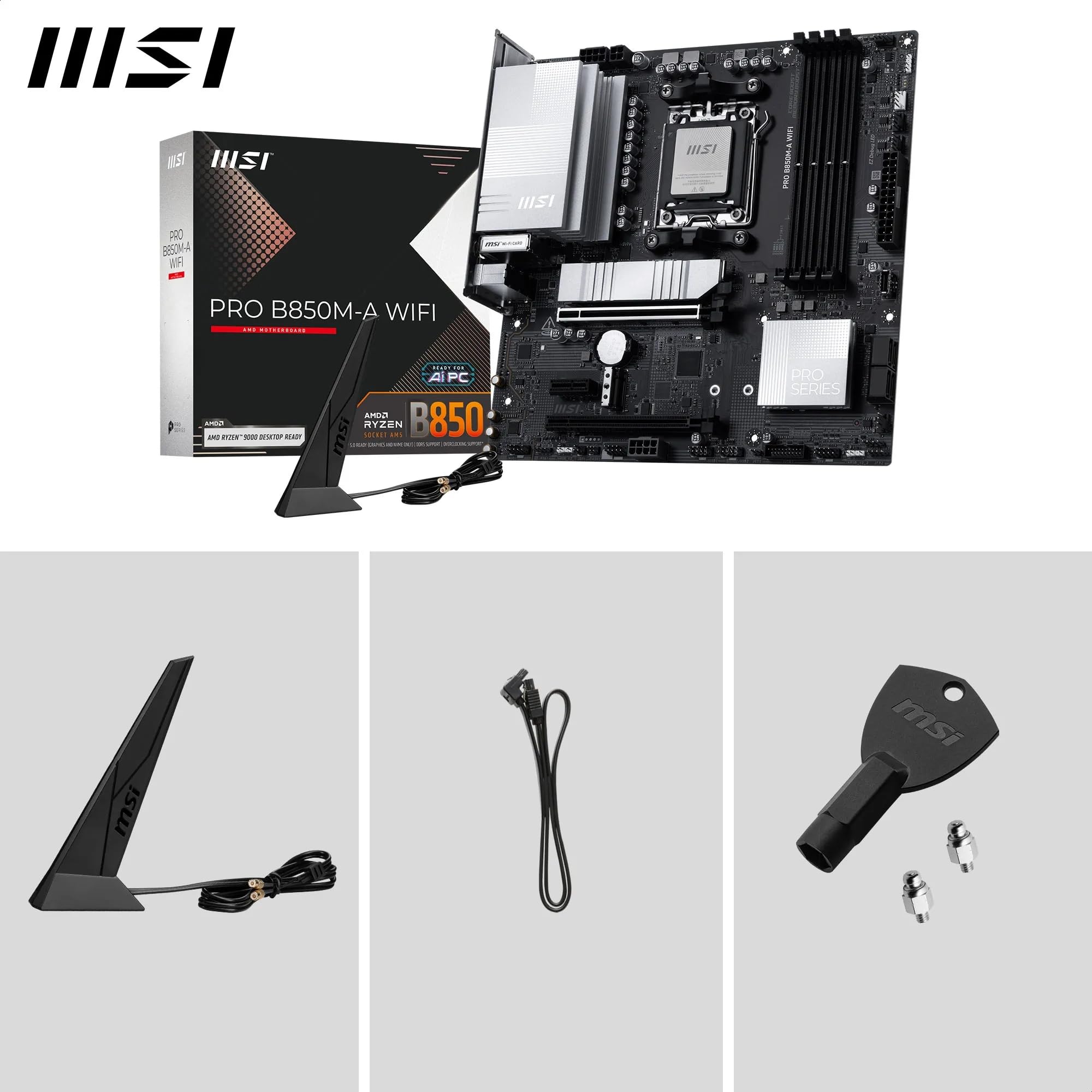 MSI Pro B850M-A - Placa Base WiFi, mATX, Compatible con procesadores AMD Ryzen 9000/8000/7000, AM5 - DDR5 Memory Boost (8200+ MT/s OC), PCIe 5.0 x16 y 4.0 x4, M.2 Gen5, Wi-Fi 7, 5G LAN