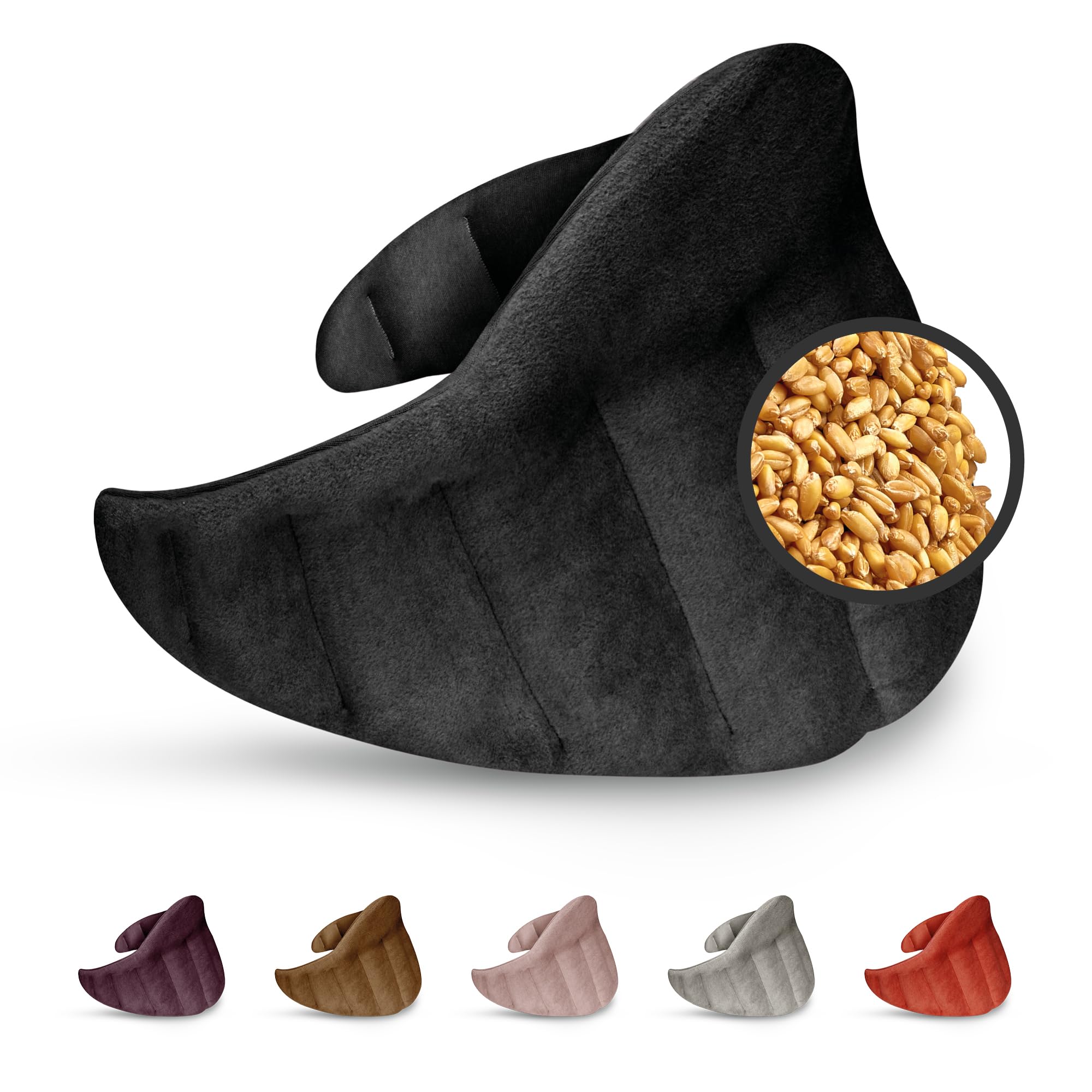 LESCHI XXL Coussin chauffant micro ondes (60x28cm) en coton 100% bio, 11 compartiments, noir, Bouillotte graines de blé 100% bio, Bouillotte micro-ondes idéale pour réchauffer épaules, cou, dos, nuque