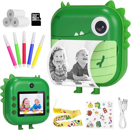 Cámara de impresión instantánea para niños, pantalla mejorada de 2.4 pulgadas, cámara digital instantánea para niños con grabadora de video de 32 GB