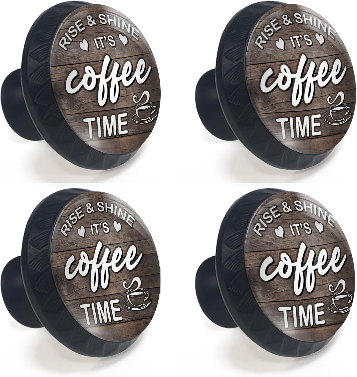 4 Pack Rise & Shine It's Coffee Time Kitchen Cabinet Knobs Round Drawer Pulls Dresser Cupboard Door Handles