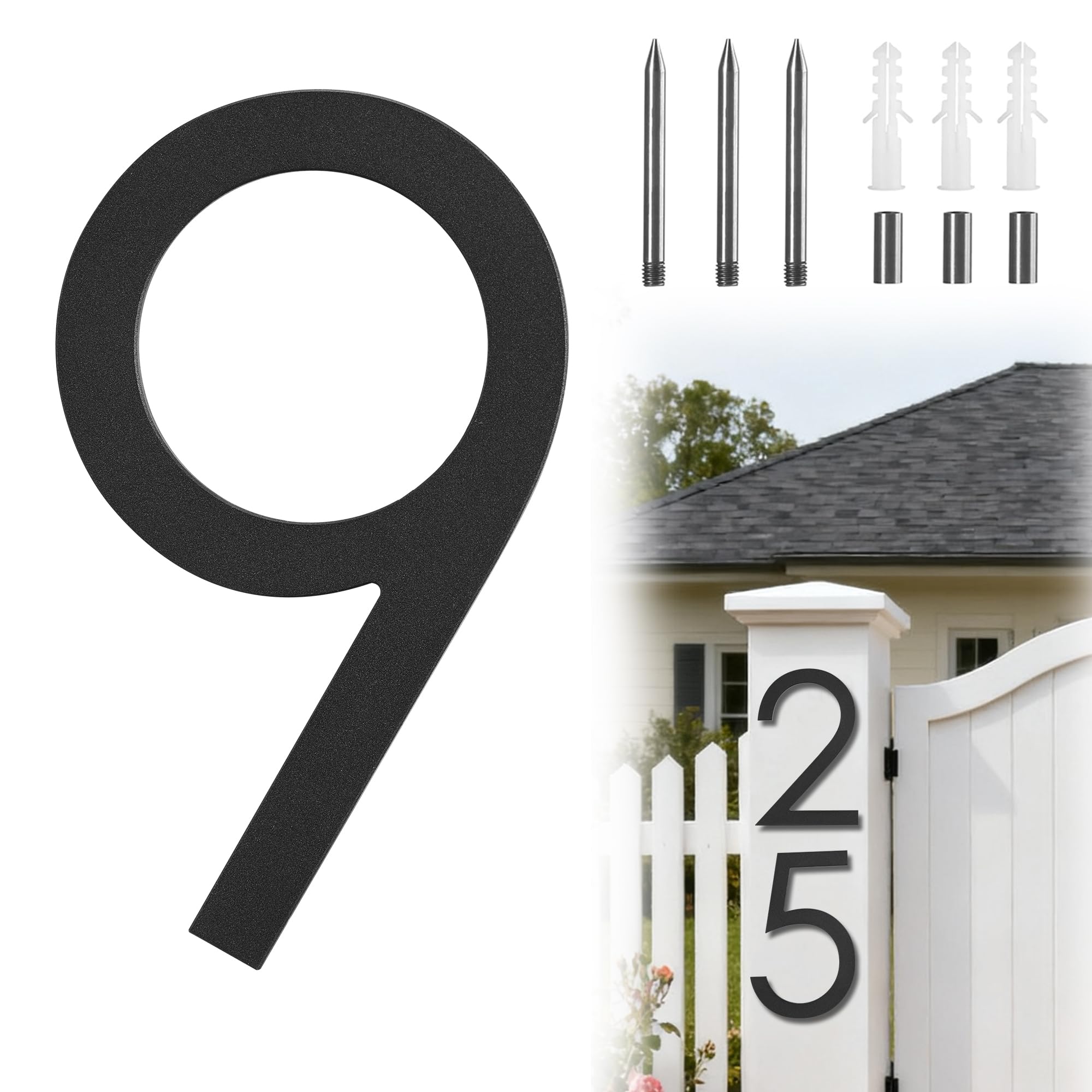 Photo 1 of 10 Inch Address Numbers For House,Modern Large House Numbers For Outside Floating, Outdoor Metal House Numbers Matte Black Vertical Horizontal Aluminum Home Address Numbers 9