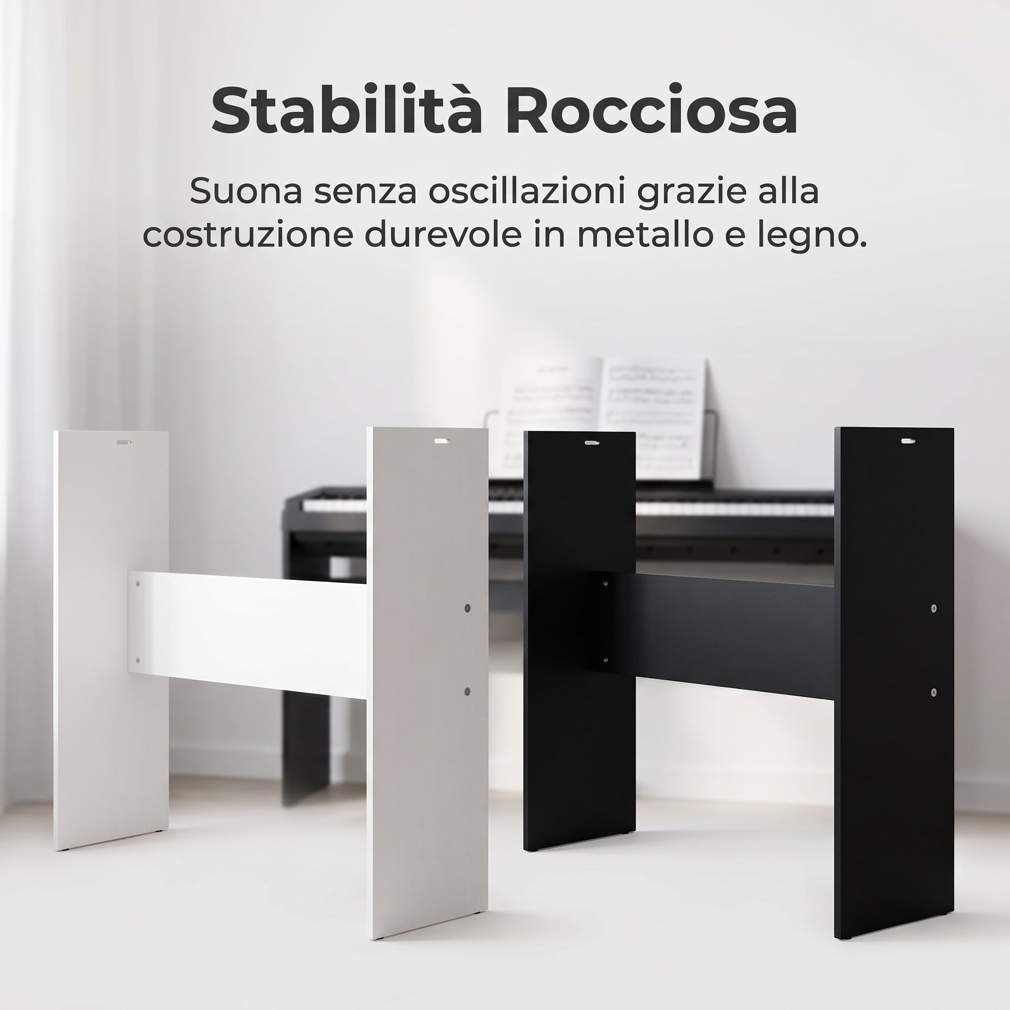 Harilla Supporto Tastiera Elettronica Regolabile Stand Piano Tastiera Base Staffa in Ferro E Pannello in Legno Piattaforma Stabile Anti Vibrazioni Adatto per Studio Registrazione Concerti