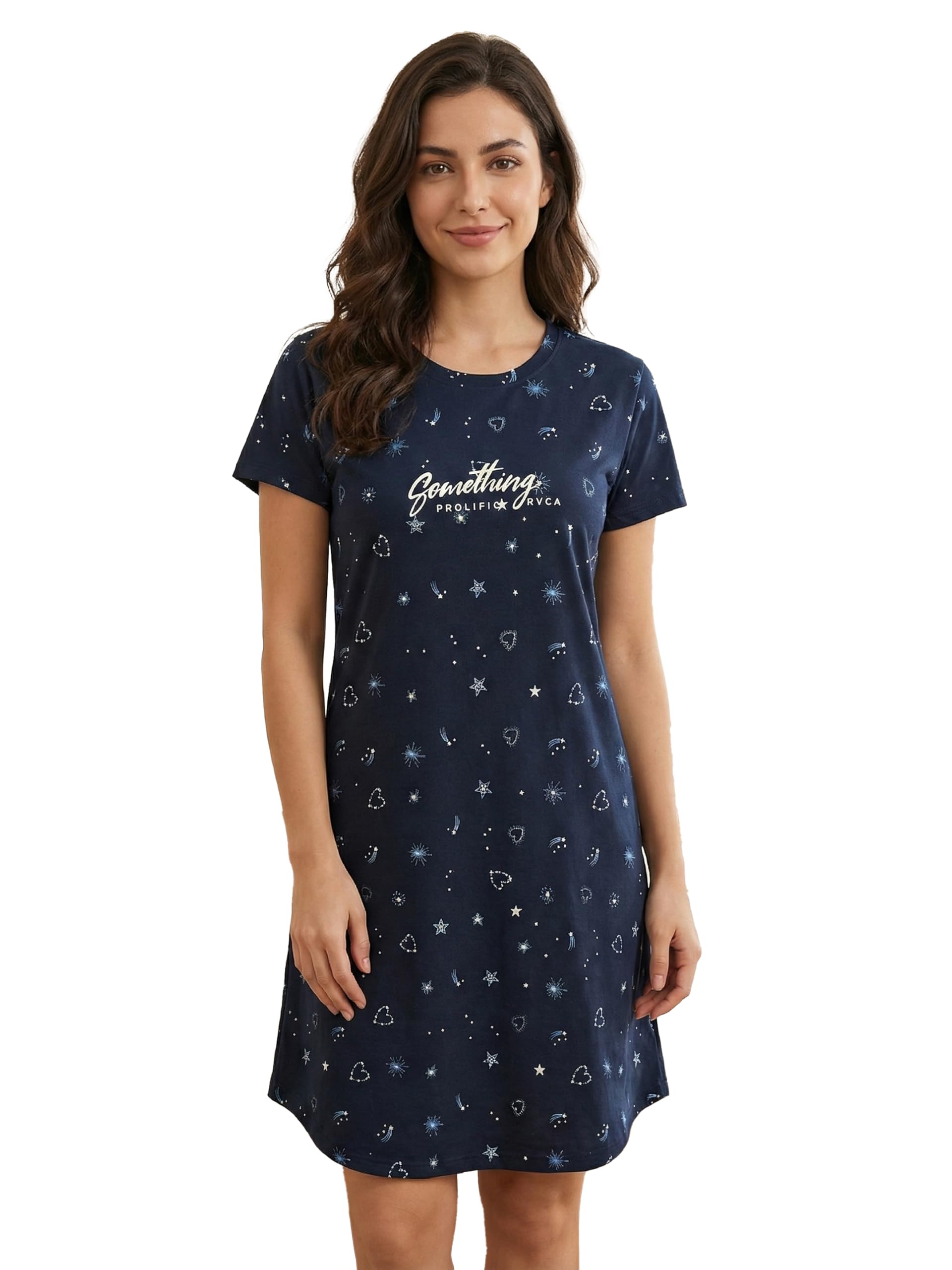 Night Dress for Women's Universe Printed Knee Length Night Gown 1178-image-37