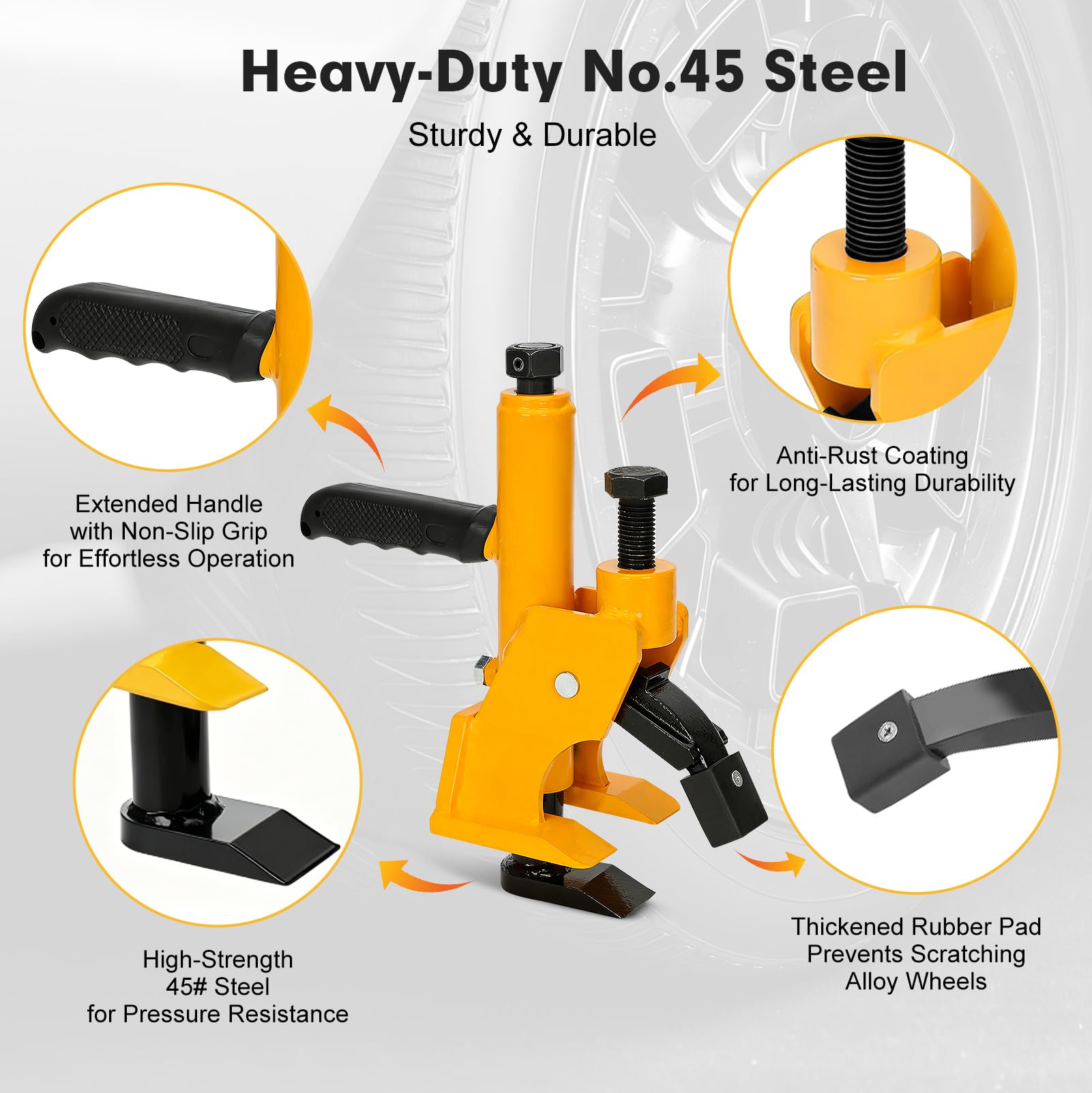 Desmontador manual de neumáticos para neumáticos de 38 a 42 pulgadas, herramienta de cambio de neumáticos para camión, tractor, estructura de acero reforzado, con almohadillas de goma