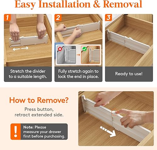 Miniatura 6 de Lifewit Paquete de 9 separadores de cajones de 4 pulgadas de alto, divisor de cajones de 10.5 a 16.5 pulgadas para ropa, organizadores de cajones