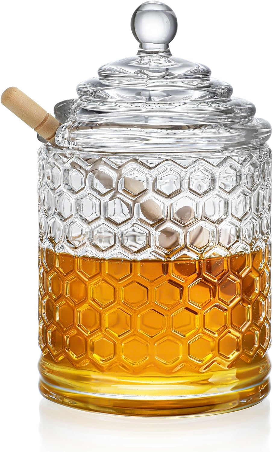 H&D HYALINE & DORA Clear Crystal Honey Pot with Dipper and Lid,Glass Honey Jar with Dispenser, Glass Honey and Syrup Container for Home Kitchen…