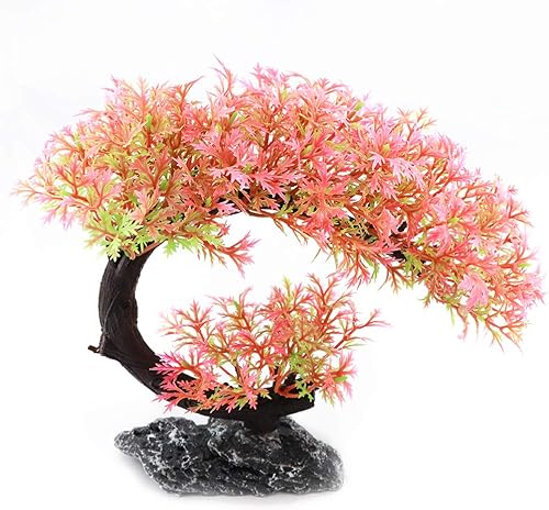 AQUA KT Acuario Paisaje Árbol Curvo Planta Magenta Planta Plástico para Betta Cíclidos Cíclidos Guppy Glofish Decoración