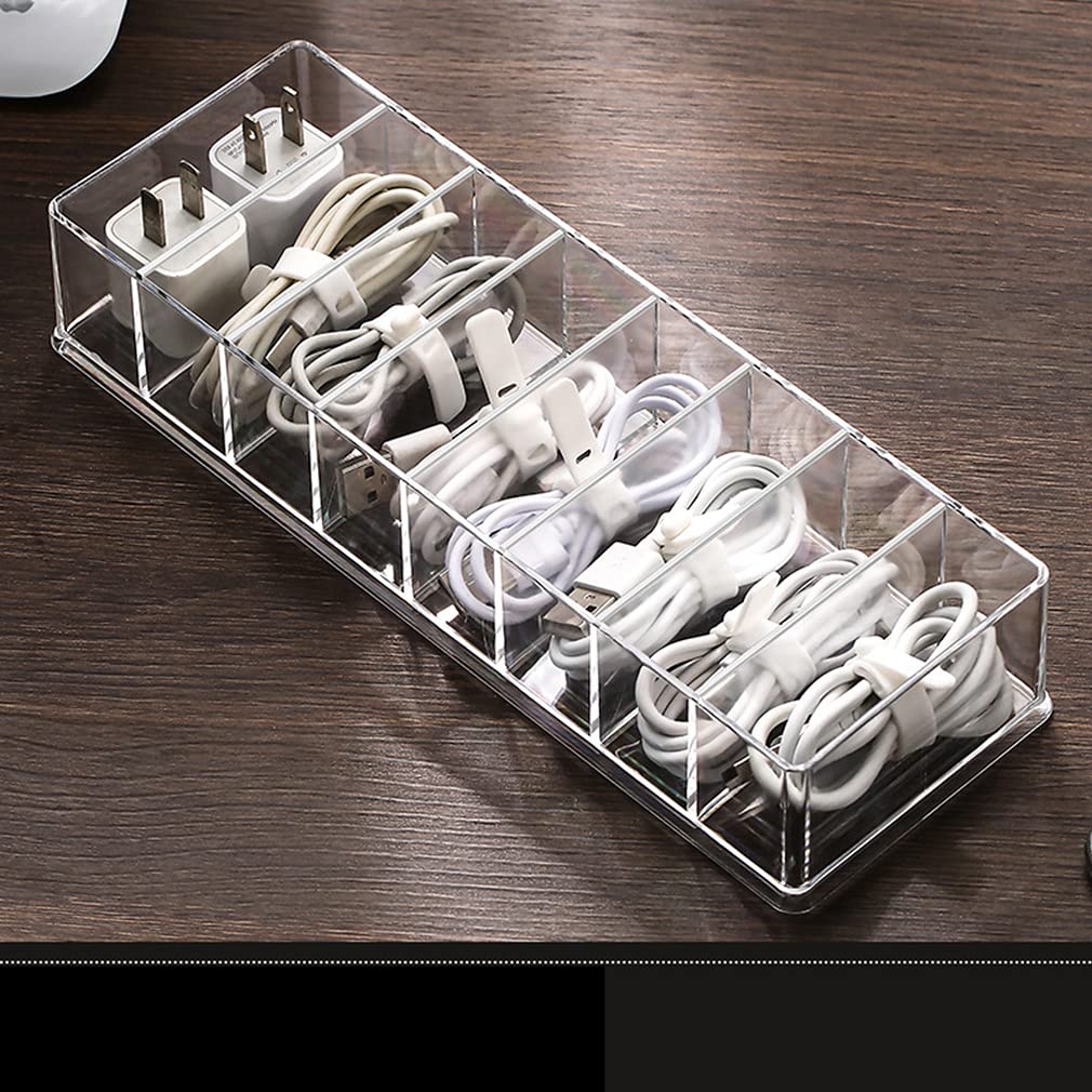 Plastic Stackable Storage Box, Wire Cable Organiser Box 8 Compartments, Medicine Storage Box Kitchen Organiser,Container for Storing Toys, Jewellery, Beads, Arts & Crafts, Tool,25 x 8 x 4.5CM