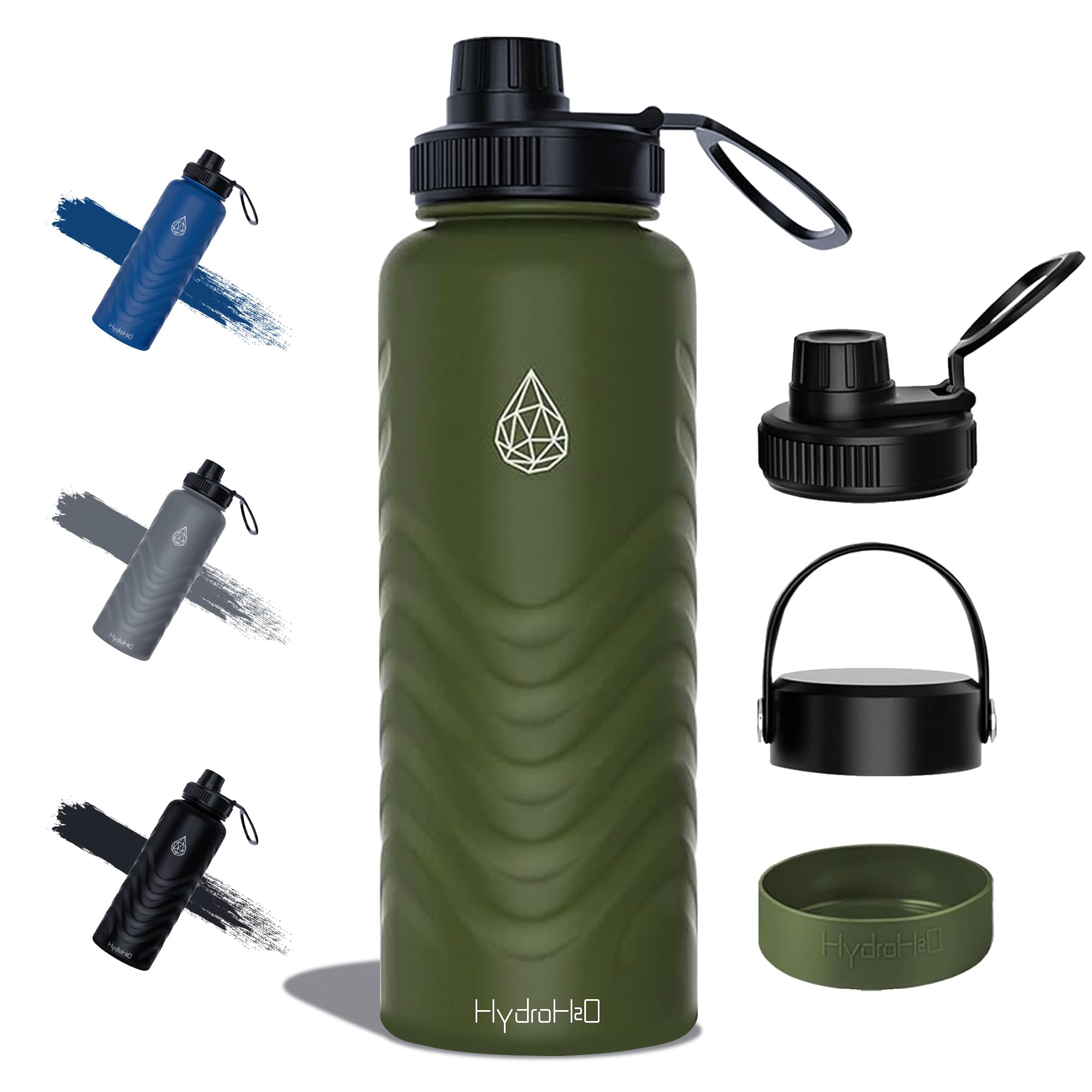 24oz Stainless Steel Insulated Water Bottle, 48H Ice Cold & 24H Hot, Leak-Proof Wide Mouth Lids (Straw & Spout), BPA-Free Bottles, Mens Water Bottle