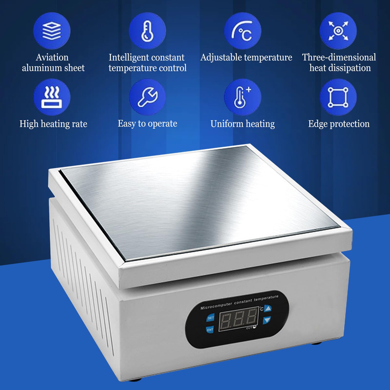 800W Lötstation Heizplatte, LED Mikrocomputer elektrische Vorwärmung Rework Heater Lab, PCB Heizstation mit Benutzerhandbuch für Komponentenerwärmung SMD Reengineering 200X200mm (EU Stecker)