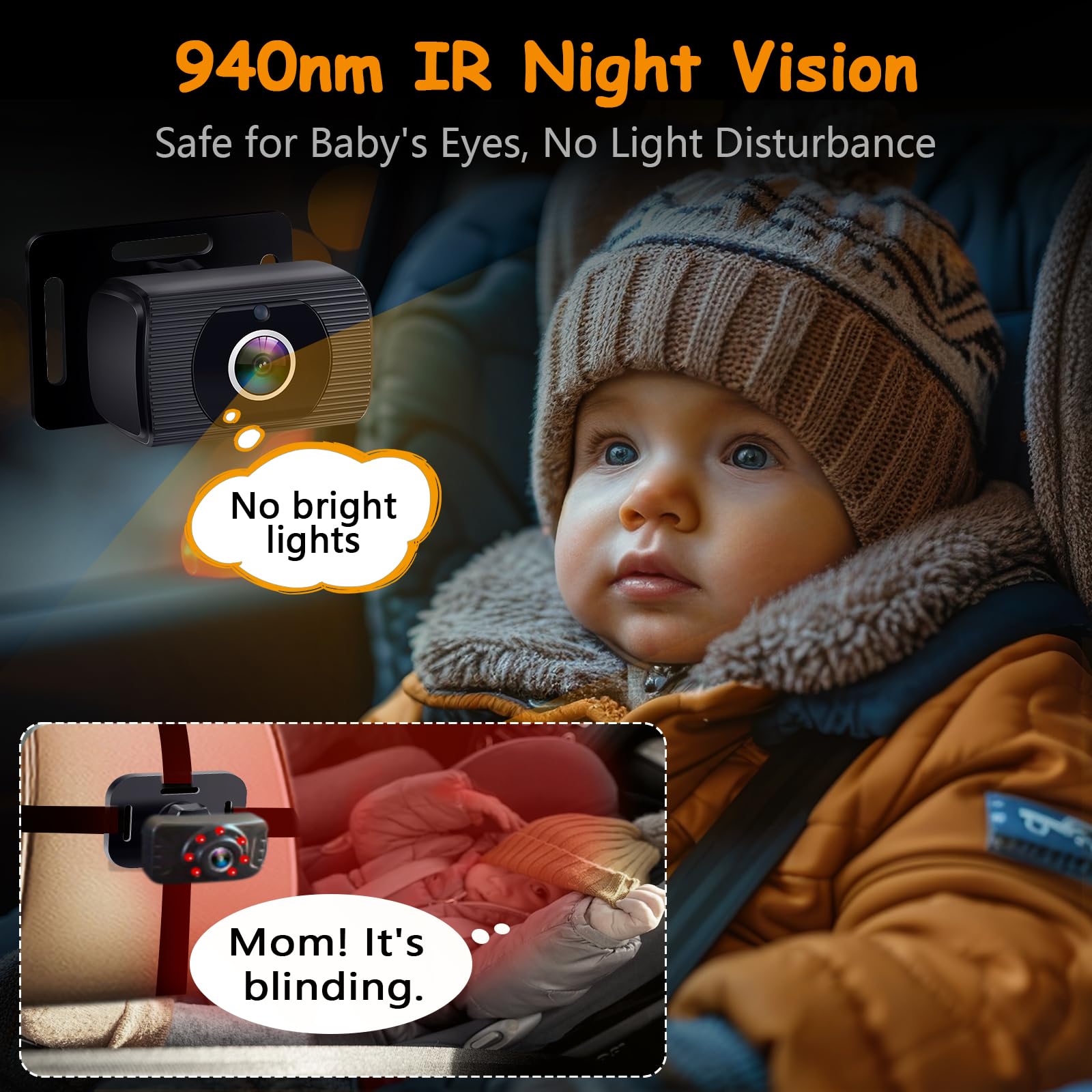 2-Kids Baby Car Camera for Seat: 6.9 Inch Ultrawide Display with Two Cameras Rear Facing - Image 4