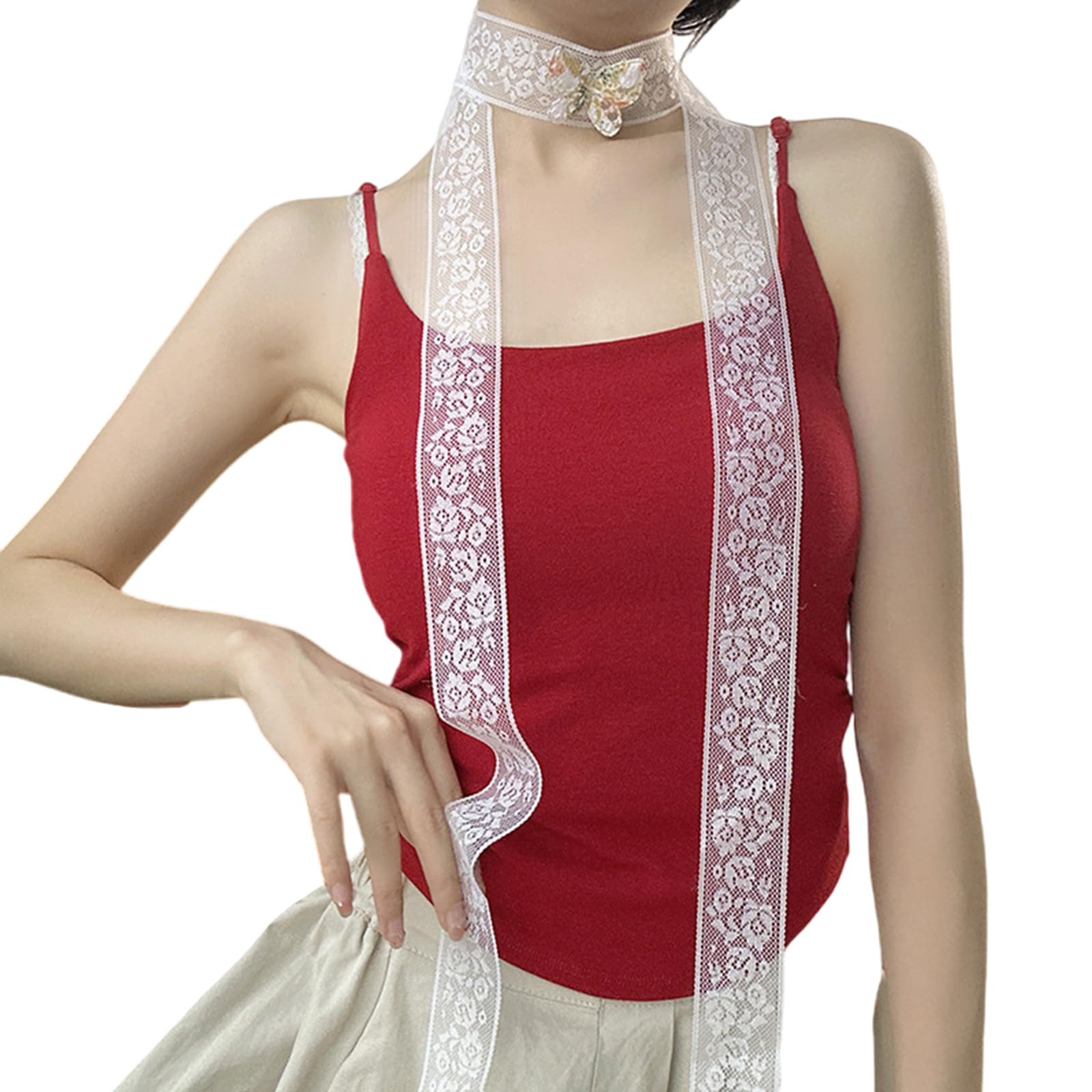 Morain White Lace Scarf for Women Long Skinny Belt Necktie Neck Scarf Girls Scaf Long Neckerchief Skinny Scarf