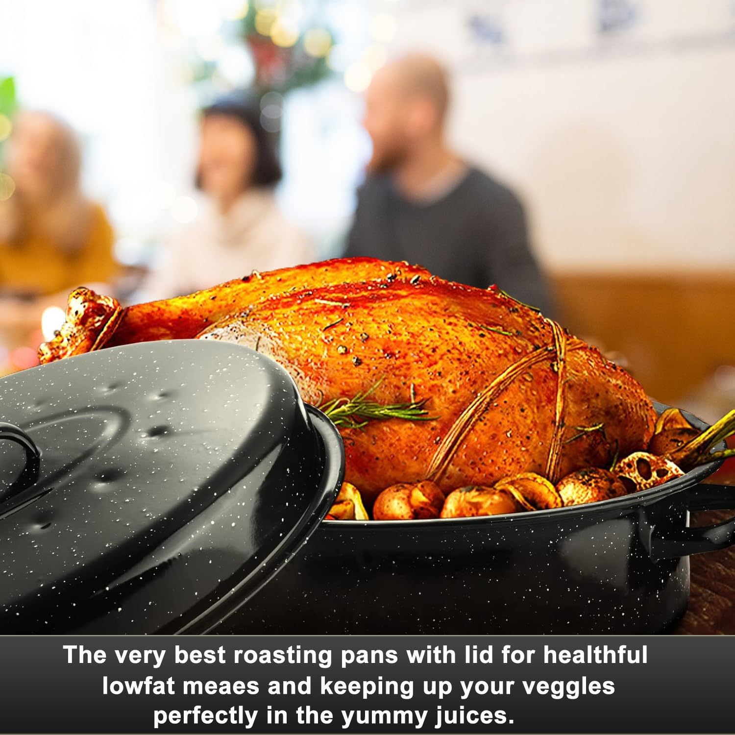 14.6 Inch Roaster Pan, Enamel Oval Turkey Roasting Pan with Domed Lid - Mother's Gift, Covered, Non-sticky, Free of Chemicals - Rôtissoire Chicken Meat Roasts Casseroles & Vegetables (14.6 Inch) - Image 6
