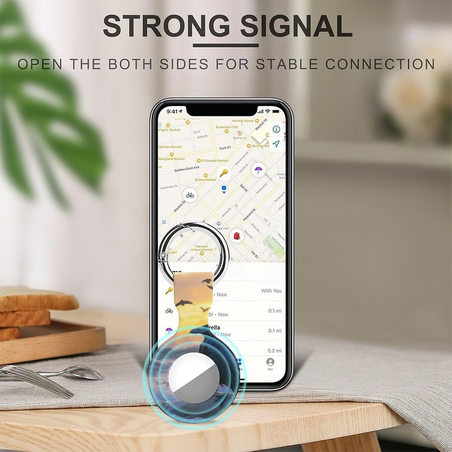Rave Beach Sunset Funny Cover Compatible with AirTag Case Protector GPS Tracker Holder with Keychain