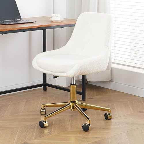 Miniatura 1 de HomVent Silla de escritorio de oficina de piel sintética, moderna silla de escritorio de piel sintética con ruedas y base plateada, silla giratoria