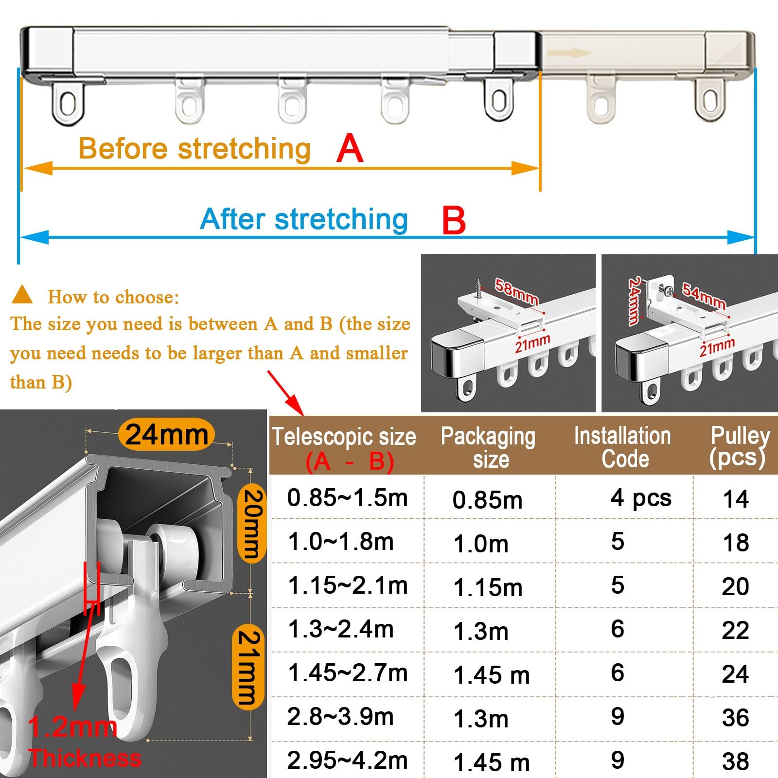 Binario Per Tenda In Alluminio 85 100 200 300 350 420cm, Soffitto E Parete, Scorrevoli Scorritenda Binari Per Tende, Per Soggiorno, Camera Da Letto, Doccia, Divisorio Privacy, Finestre(295-420CM)