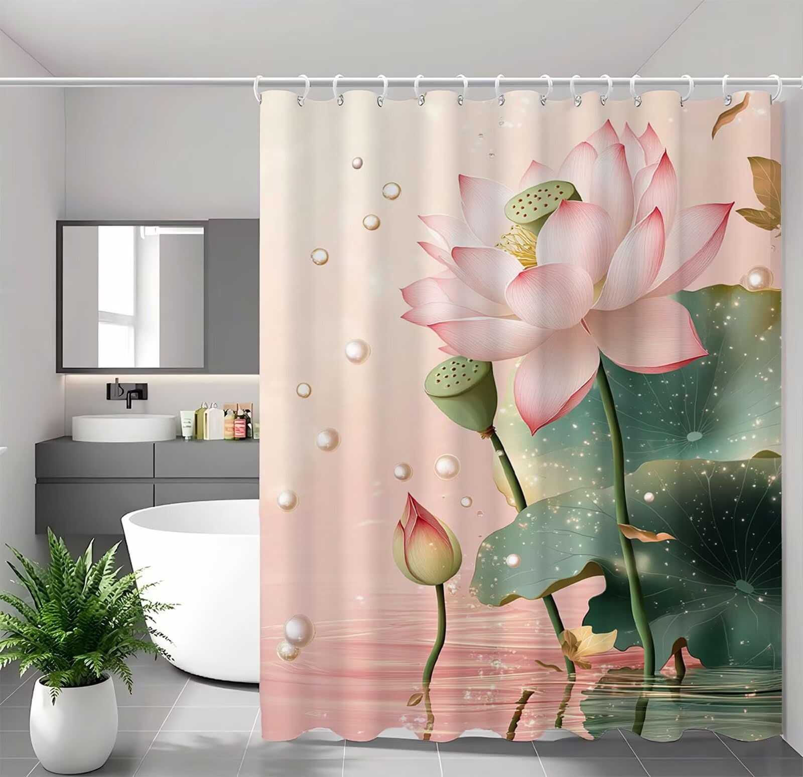 Shower curtain lavable en tissu imperméable rose 80x200 cm avec 12 crochets inclus