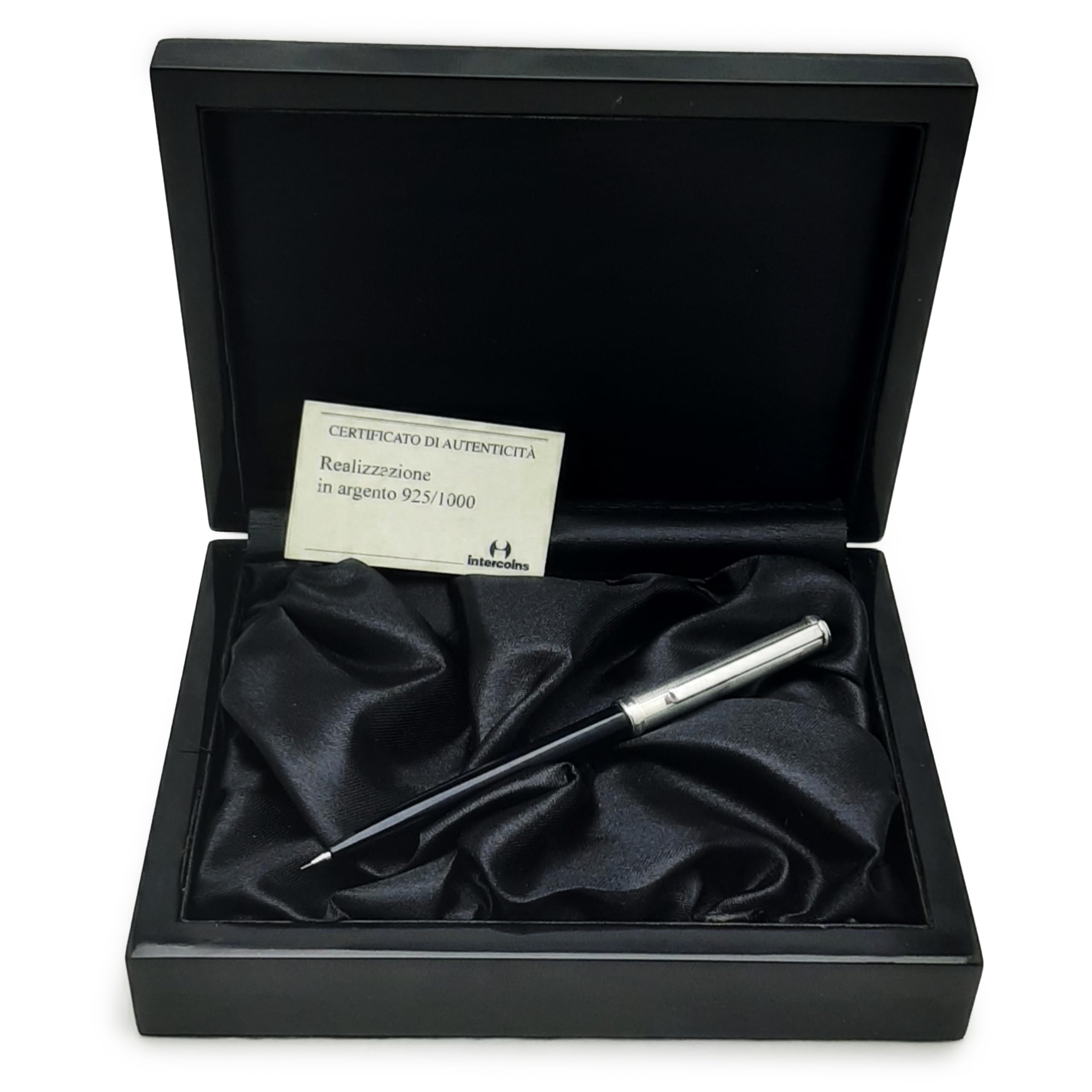 Generico Portamine in argento sterling 925/1000 finemente incise con decorazione guillosce millerighe made in Italy confezione laccata in legno nero