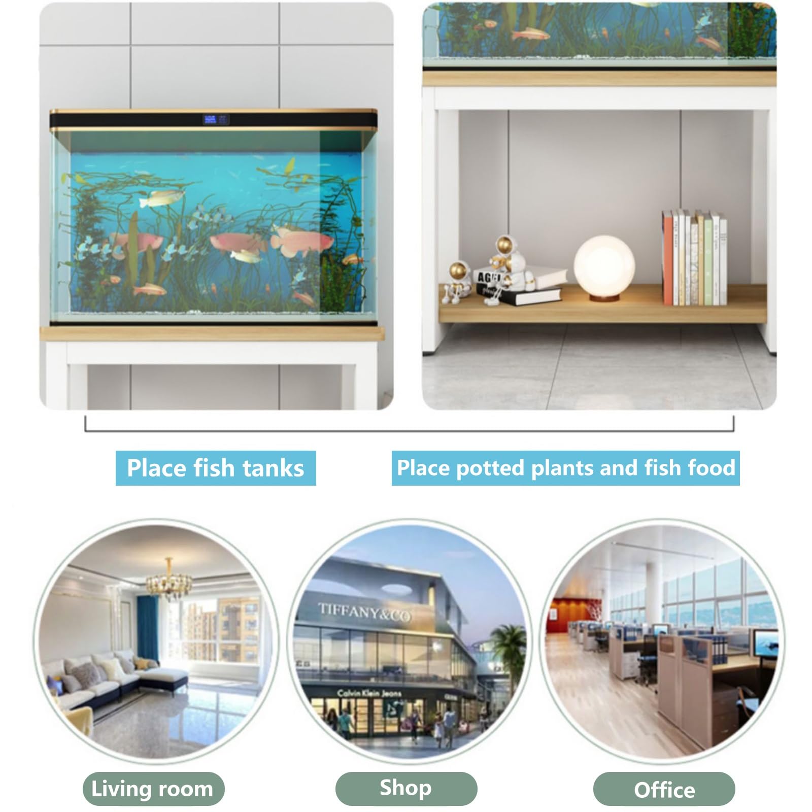 Meuble Pour Aquarium À Deux Niveaux, Multifonctionnel, Grande Capacité de Stockage Structure Stable Forte Capacité de Charge Montage Facile Idéal Pour Un Usage Domestique Et Intérieur(Black-B,6