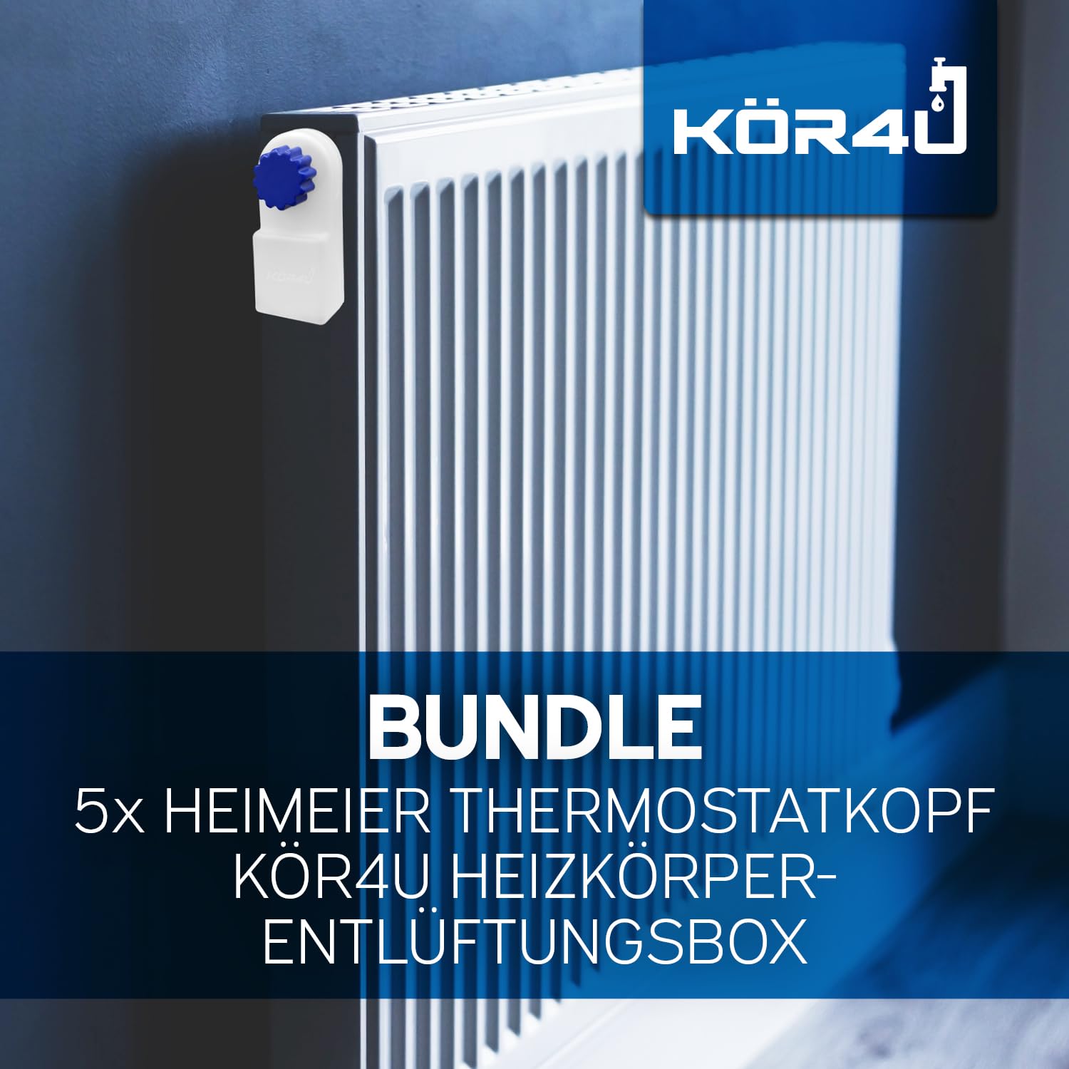 Lot de 5 têtes thermostatiques IMI Heimeier 7000-00.500 avec position zéro et 1 boîte de purge de radiateur kör4u