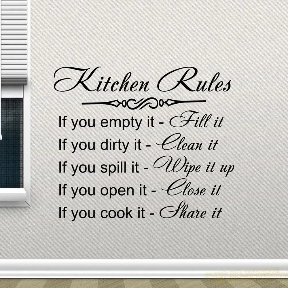 Kitchen Rules Wall Decal Decor Sign Quote Vinyl Sticker Poster Home Gifts Removable Art Mural Home Decoration Wall Decals 57x65cm
