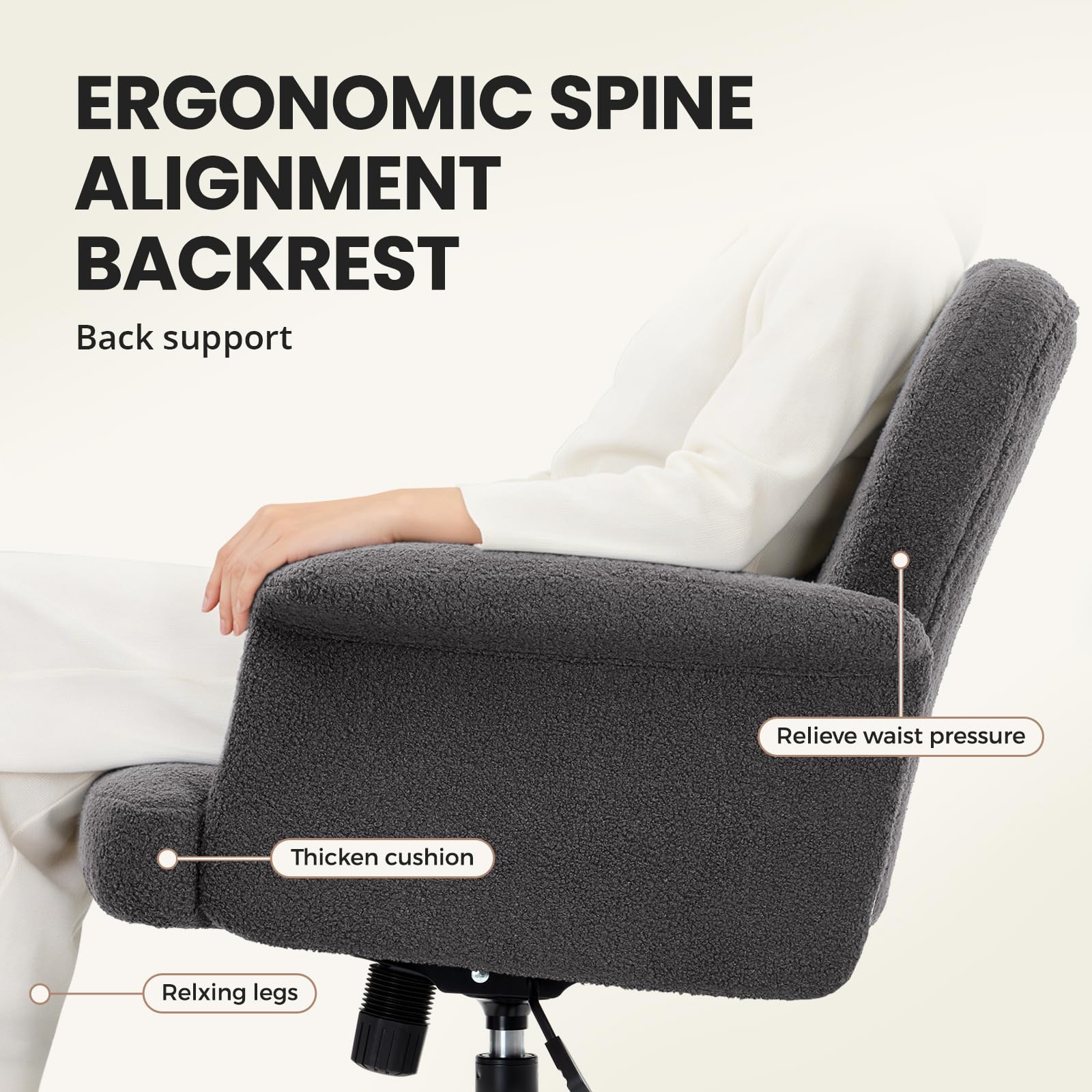 IWMH Chaise de Bureau Ergonomique Accoudoirs Velours Chaise Coiffeuse Gris