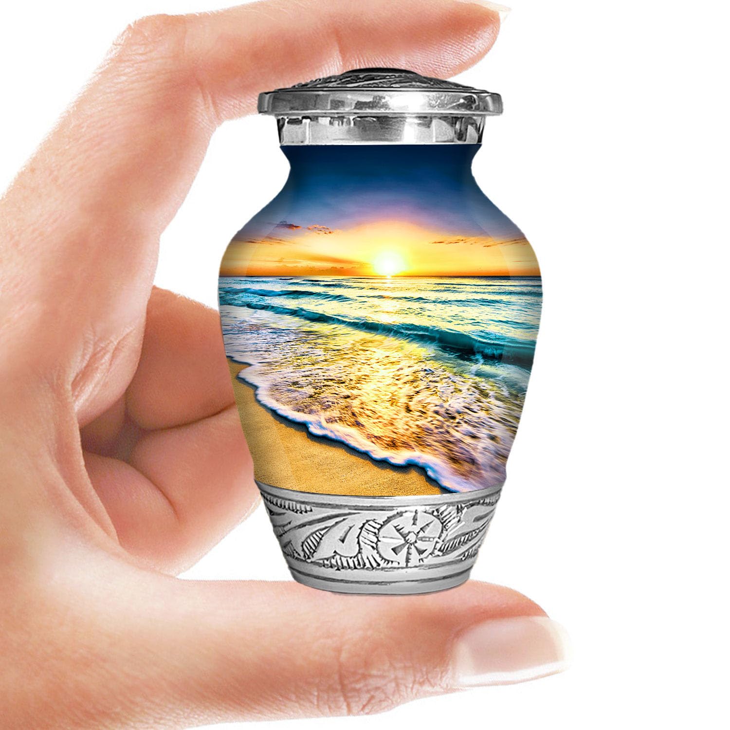 Waves on The Beach Keepsake Urn for Adult Human Ashes | Handcrafted Funeral Memorial | Seascape Funeral Decorative Cremation urn for Women and Men